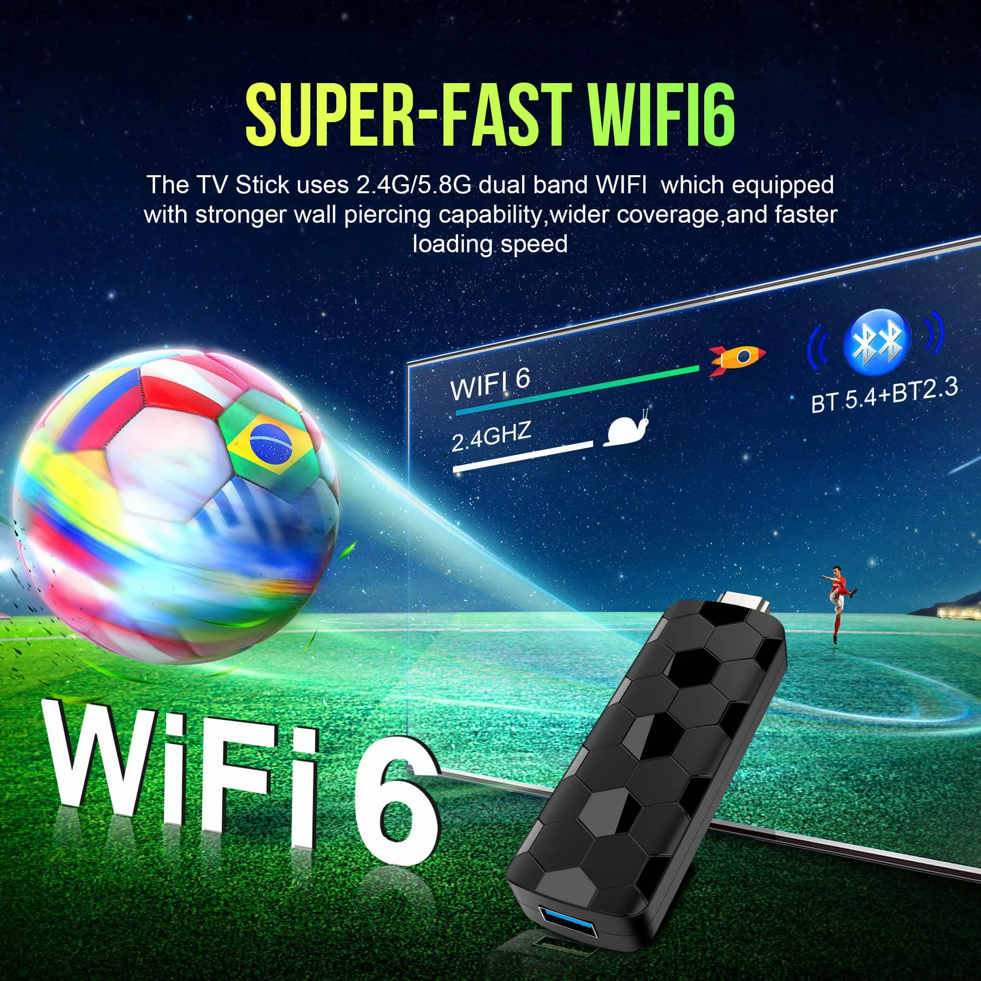 Android TV Stick 4K Streaming Media Player Android 14 2GB RAM 16GB ROM WiFi 6 Bluetooth 5.4 USB 3.0 HDMI 2.0