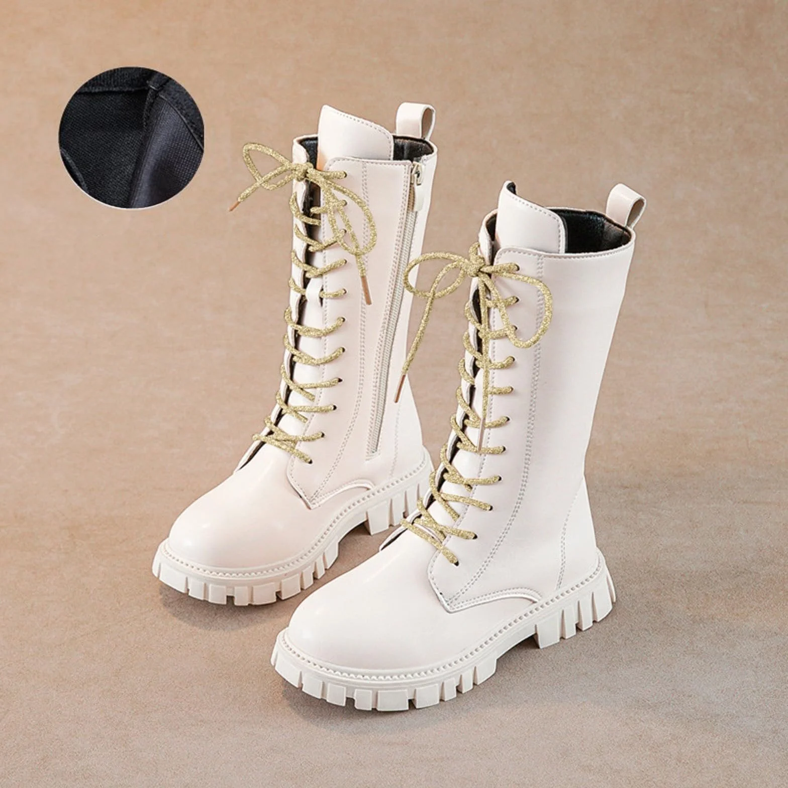 Bottines Fille Enfant Style Gothique Déguisement Costume Bottes Hiver Neige Chaussures Lacets Fermeture Éclair Punk