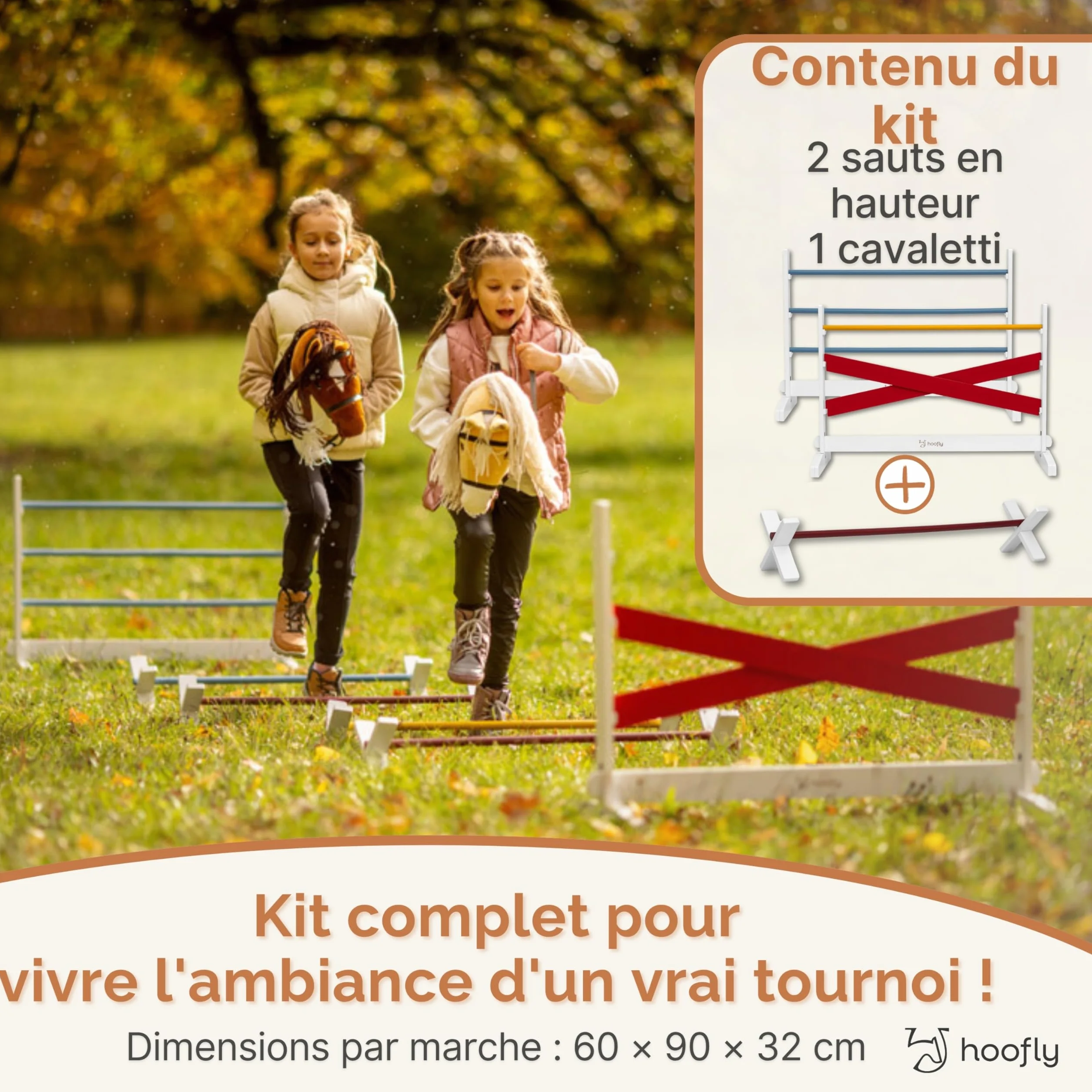 lot d’Obstacles Hobby Horse – 2 Obstacles verticaux & 1 cavaletti/Accessoires Hobby Horsing Enfants/Obstacles à Sauter & entraînement/Parcours Cheval bâton & Cadeau Enfant