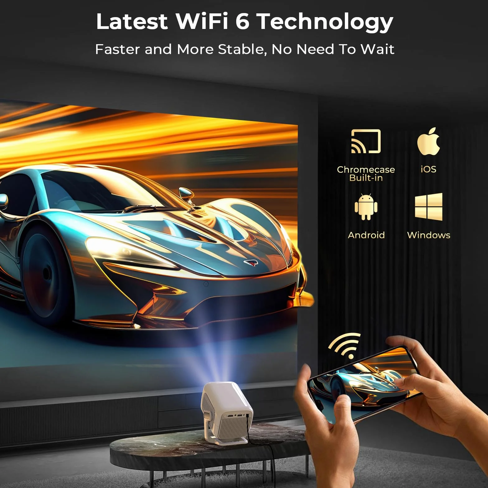 LYNCAST N300 Mini Projector FHD 1080P Natif 4K Supportée Android 13 Bluetooth 5.4 WiFi 6 Auto Keystone