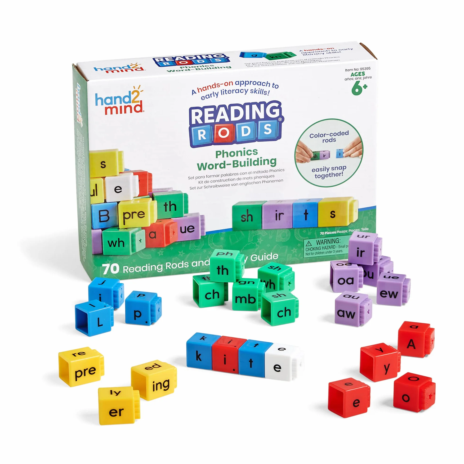 Learning Resources Construction de mots avec des sons Reading Rods, apprendre à lire, jouets pour épeler, lettres de l’alphabet Montessori