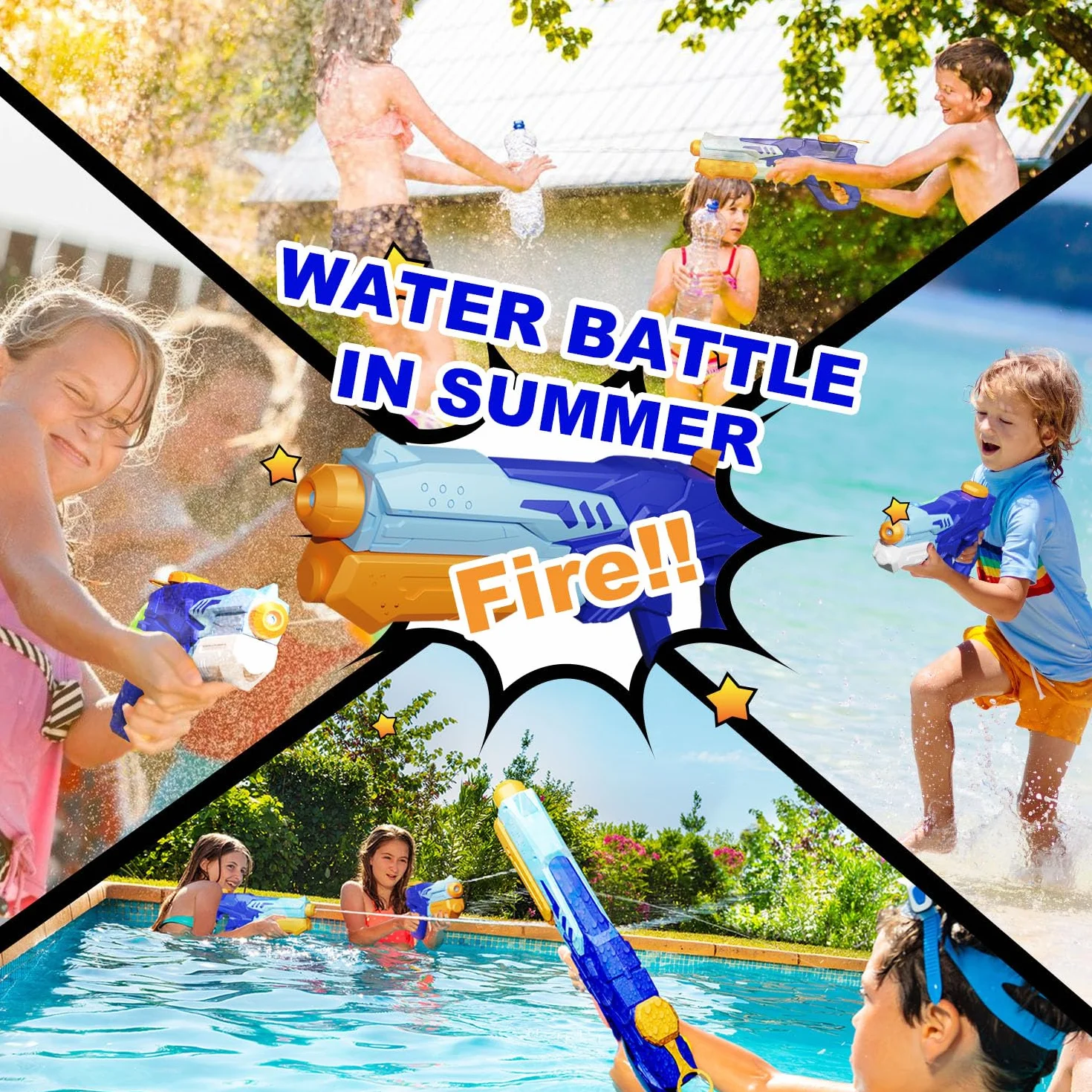MOZOOSON Pistolet à Eau pour Enfants 600 ML 6-10Mètres Jouet Aquatique