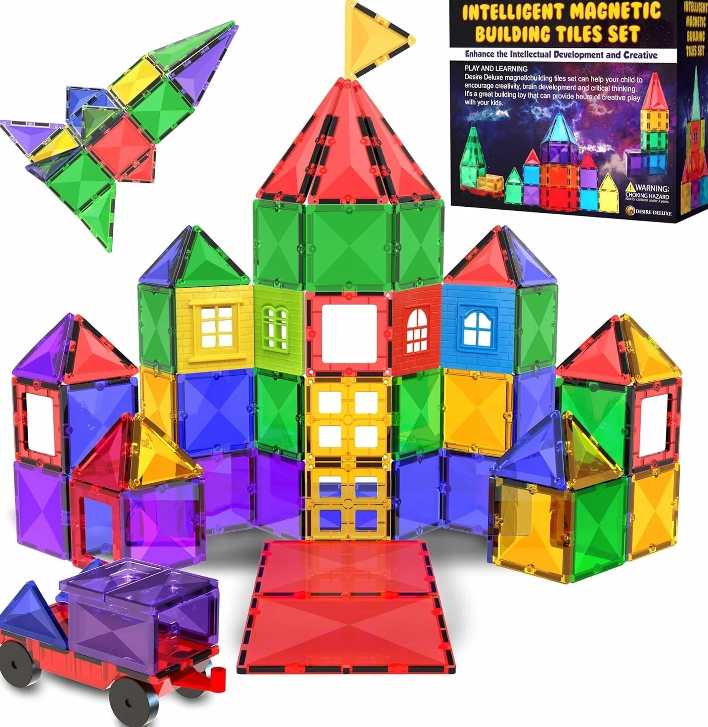 Jeu de Blocs de Construction Magnétiques 57 Pièces STEM Montessori Enfants 3 Ans
