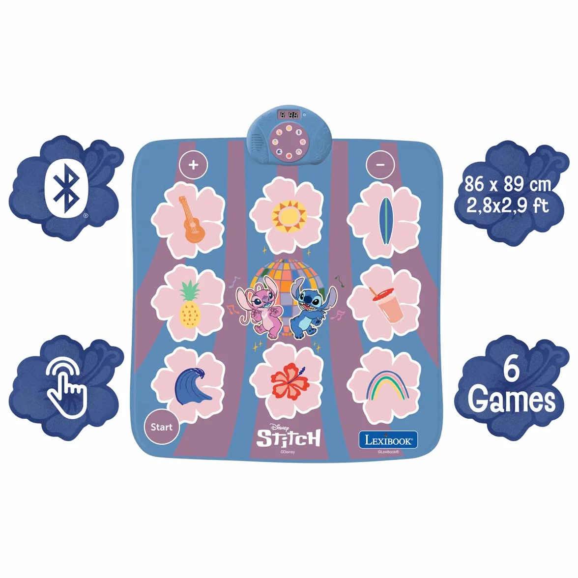 Lexibook Disney Stitch Tapis de Danse électronique Bluetooth Lumineux 6 Modes de Jeu Rose DM10DLXB