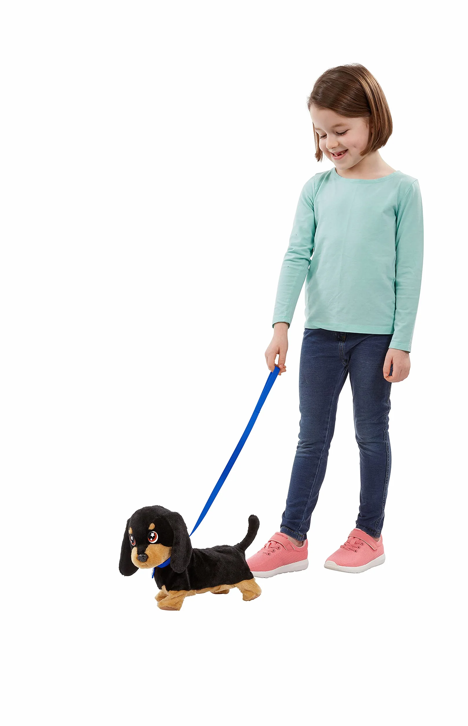 Animagic WAGGLES Jouet Electronique 23 cm Peluche Chien Saucisse Interactive pour Enfants dès 2 Ans Marche Aboie Remue Sa Queue Piles Incluses Marron et Noir