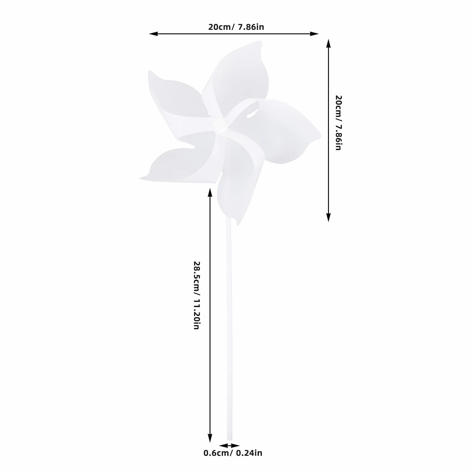 HEMOTON Lot de 24 Moulins à Vent Artisanaux en Plastique Blanc 20 cm, Jouets Créatifs
