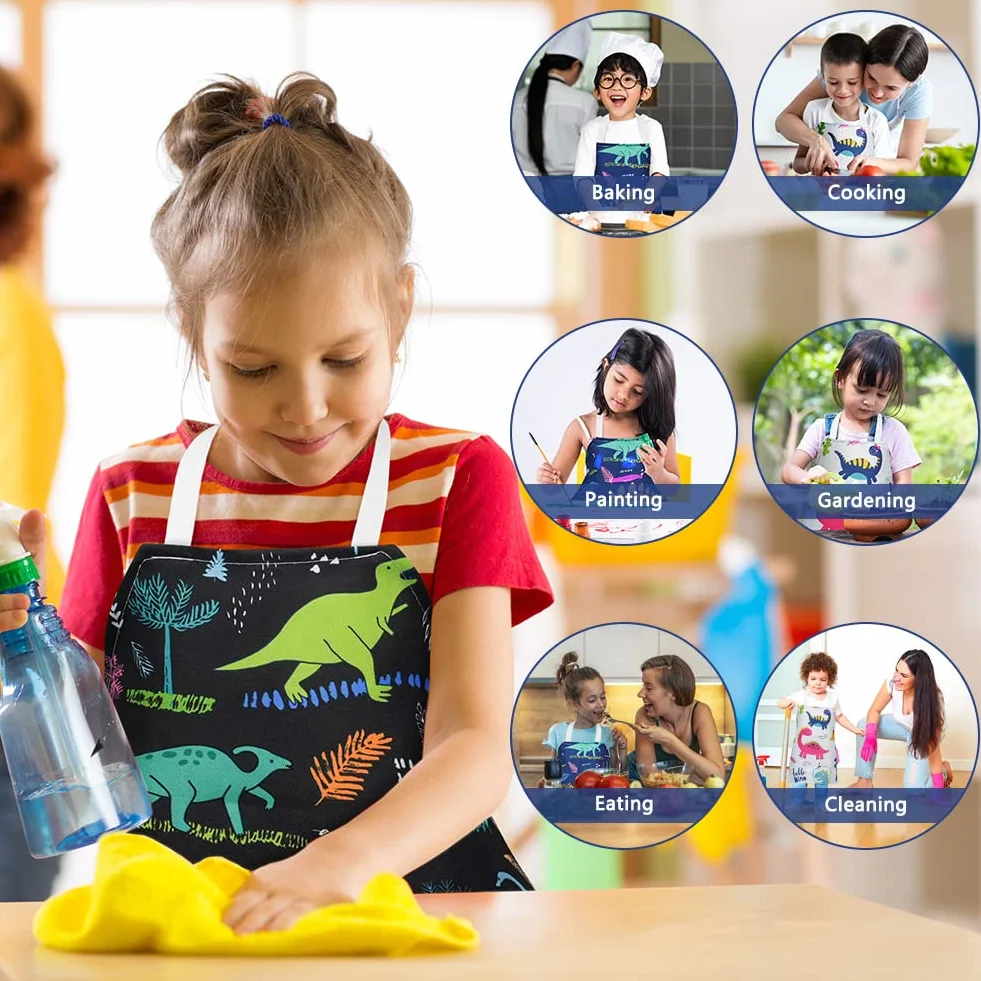 Tablier de Cuisine Enfant Étanche Lavable en Machine 2pcs pour Filles Garçons Poterie Peinture