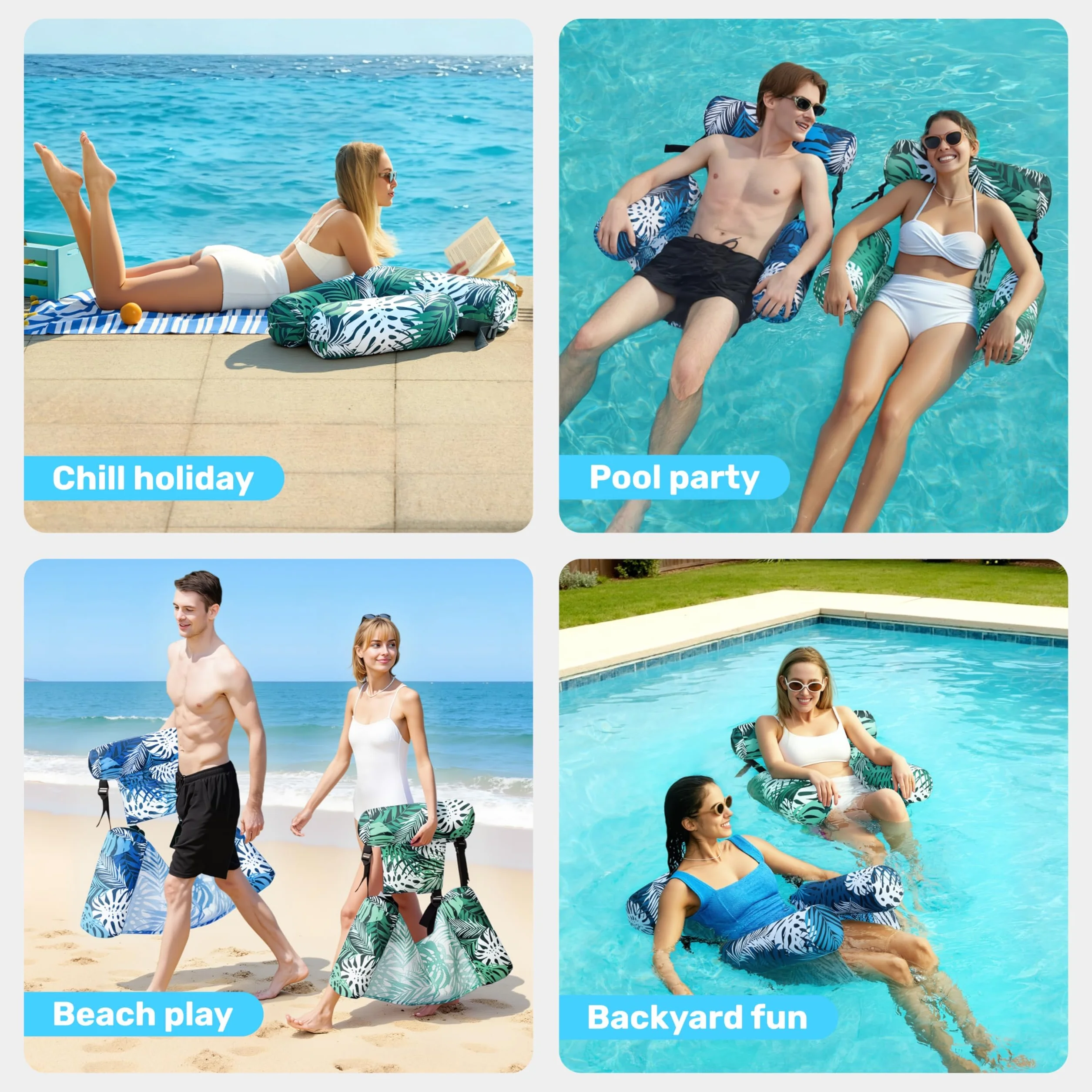 Bouée Piscine Gonflable 4 en 1, Hamac Flottant Géant avec Dossier Confort pour Adultes
