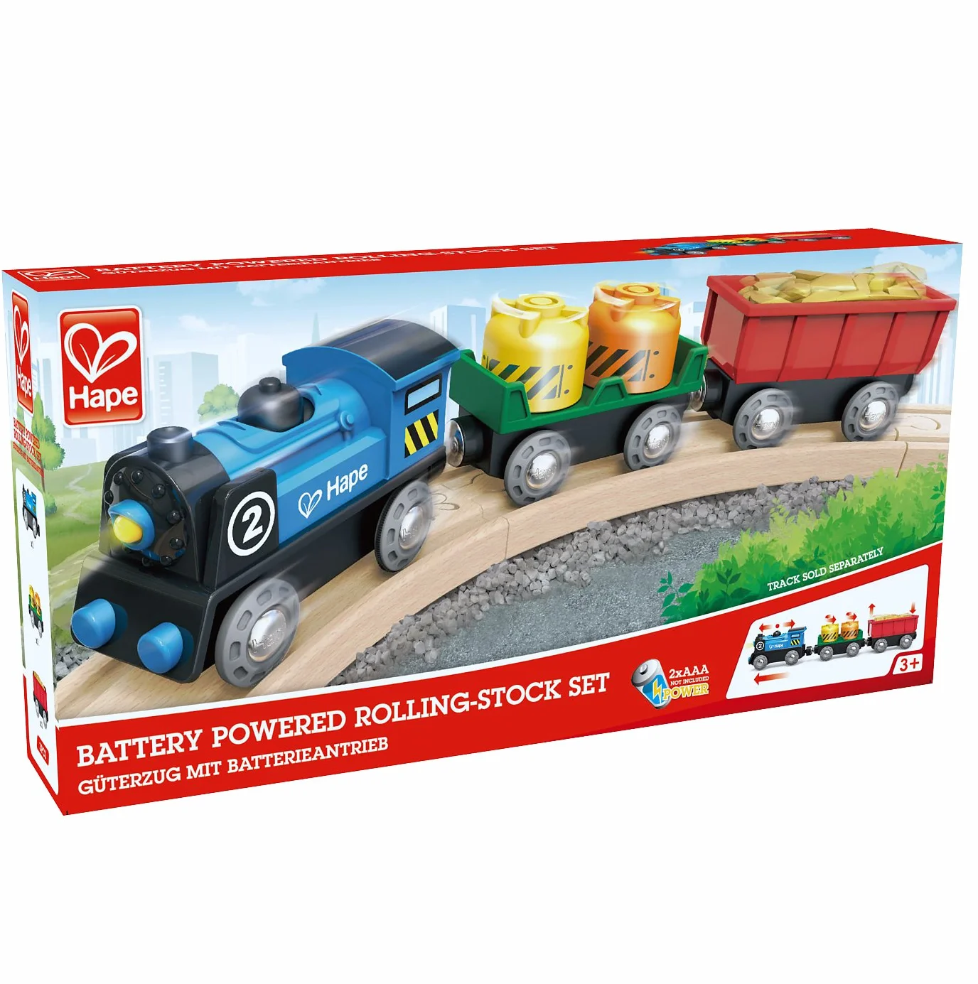 Hape Train de Marchandises à Piles - Locomotive Électrique Bleue avec Deux Wagons pour Enfant dès 3 Ans