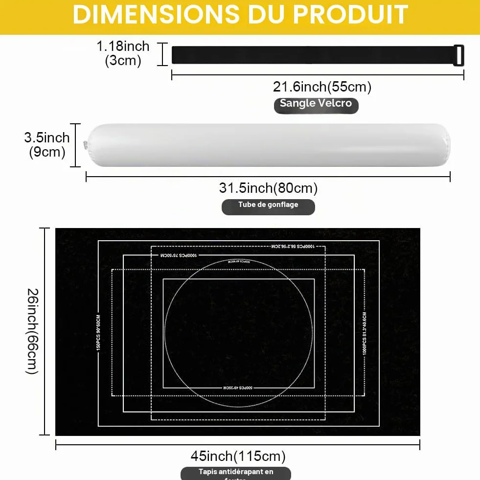 Ainiv Tapis Puzzle Rouleau Feutre 1500 pièces Antiglisse Portable Rangement Noir