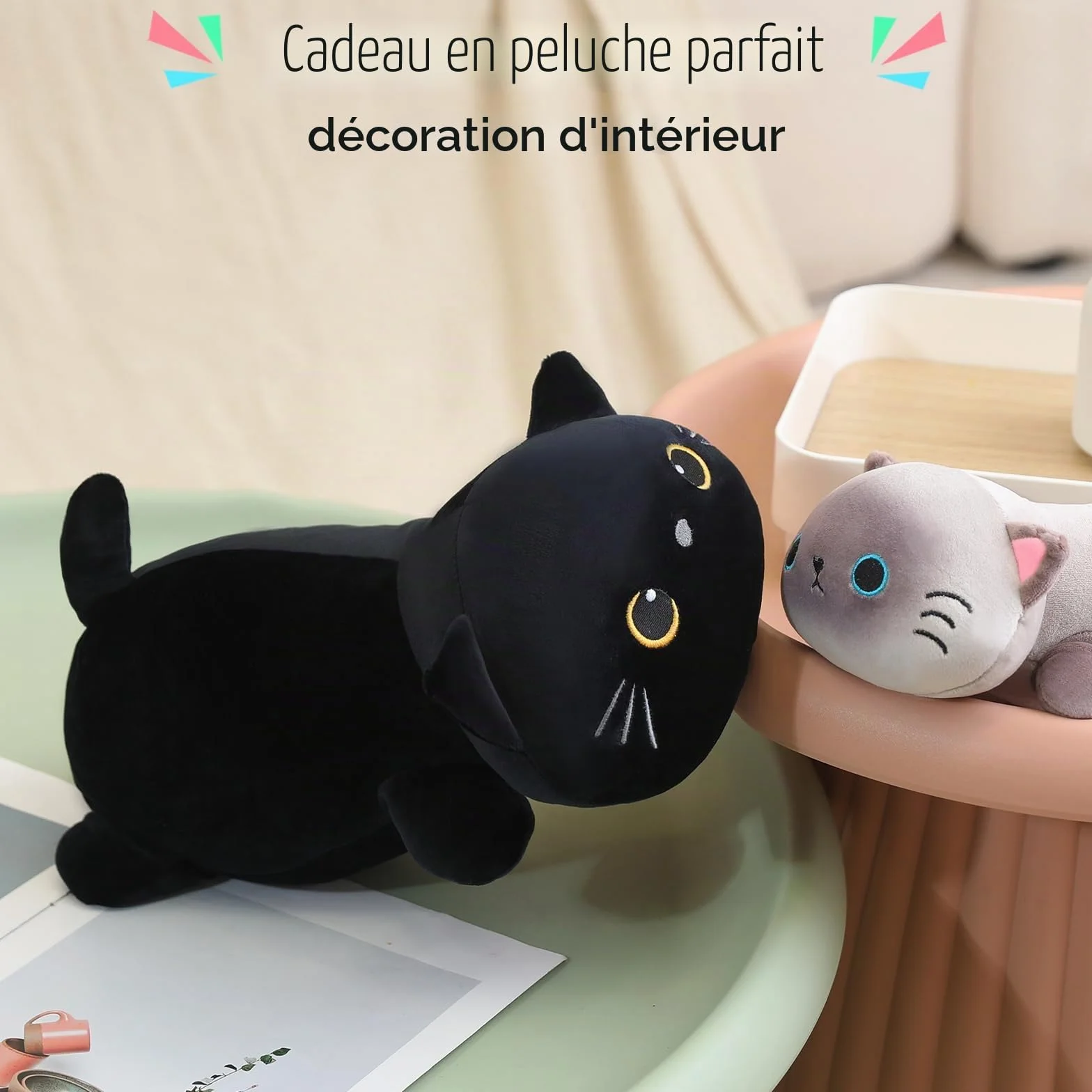 Chat Noir lesté en Peluche Animal en Forme de Chat Noir Oreiller Doux 24 cm 0,4 kg