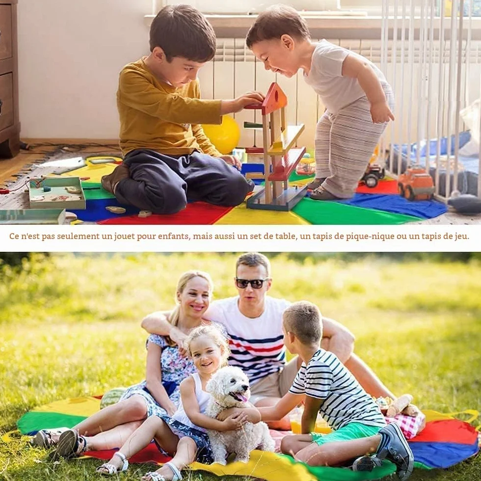 LEADSTAR Parachute de Jeu pour Enfants 2 Mètres Arc-en-Ciel Jouet Extérieur avec 8 Poignées
