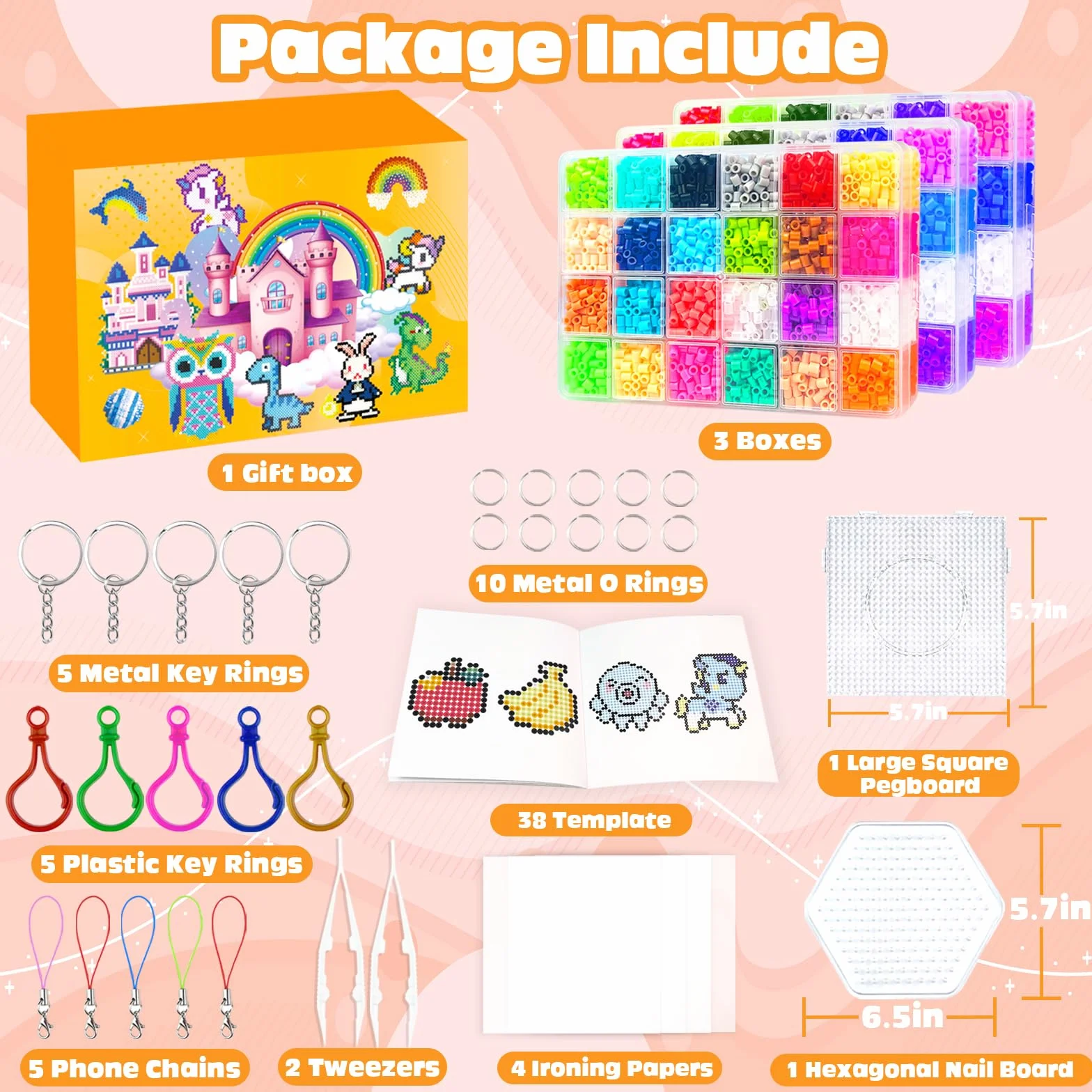 Perles à Repasser 5mm 72 Couleurs avec Boîte de Rangement, Plaque Perle Papier, Accessoires DIY Bijoux