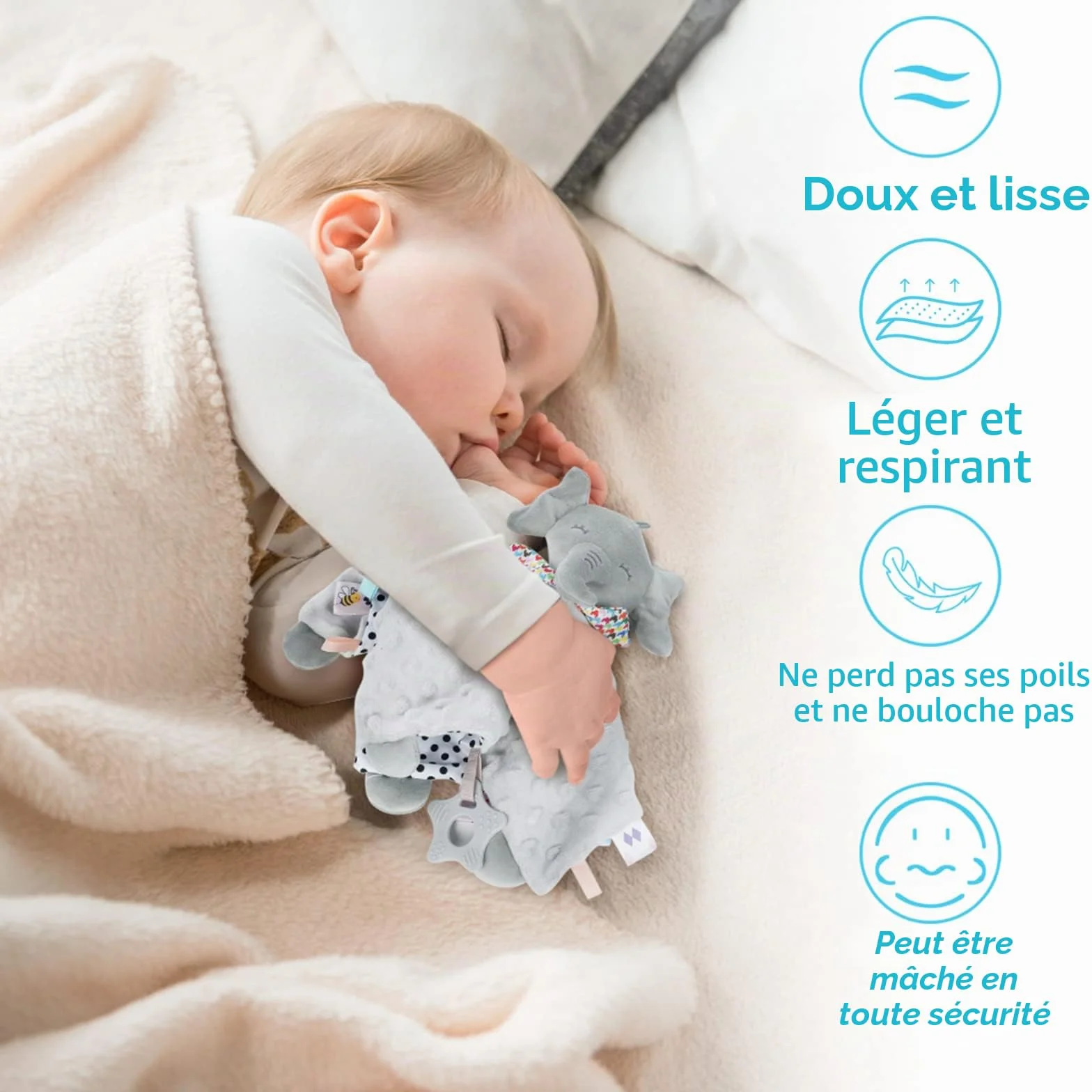 Vicloon Doudou Personnalisé Eléphant Serviette Apaisante d'Eveil Bébé Nouveau-né