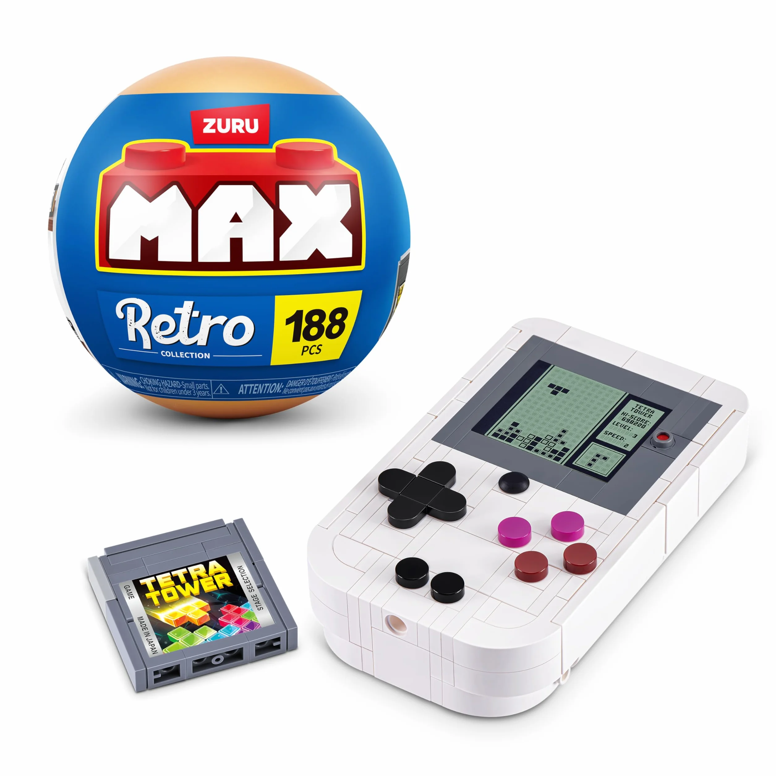 ZURU Max Build More Premium Retro Series 2 Appareil Photo Console de Jeux Portable Jouet de déballage Surprise Briques Construction 340 pièces