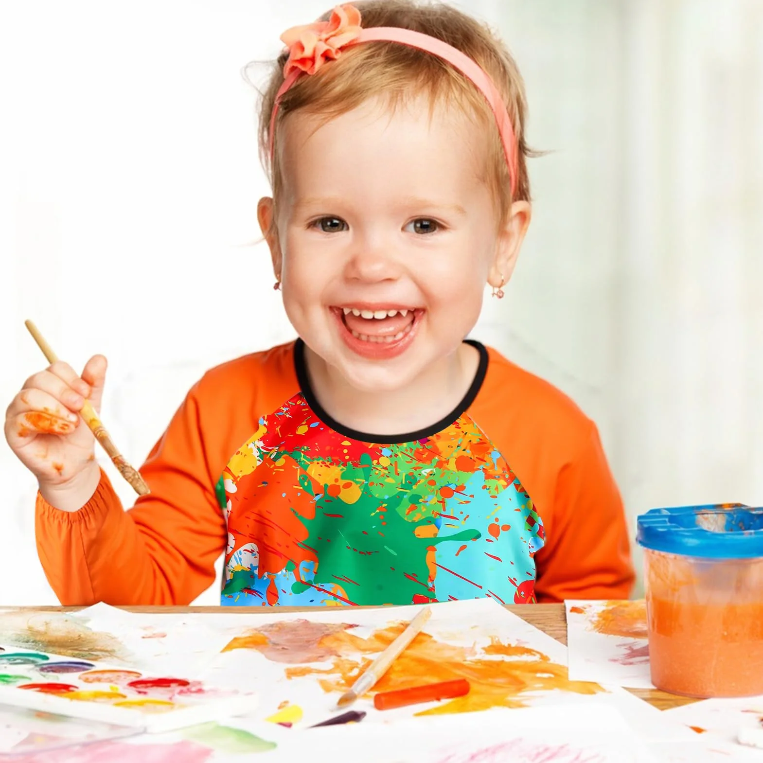 Tablier Peinture Enfant Imperméable Blouse 7-12 ans avec Poche Réutilisable