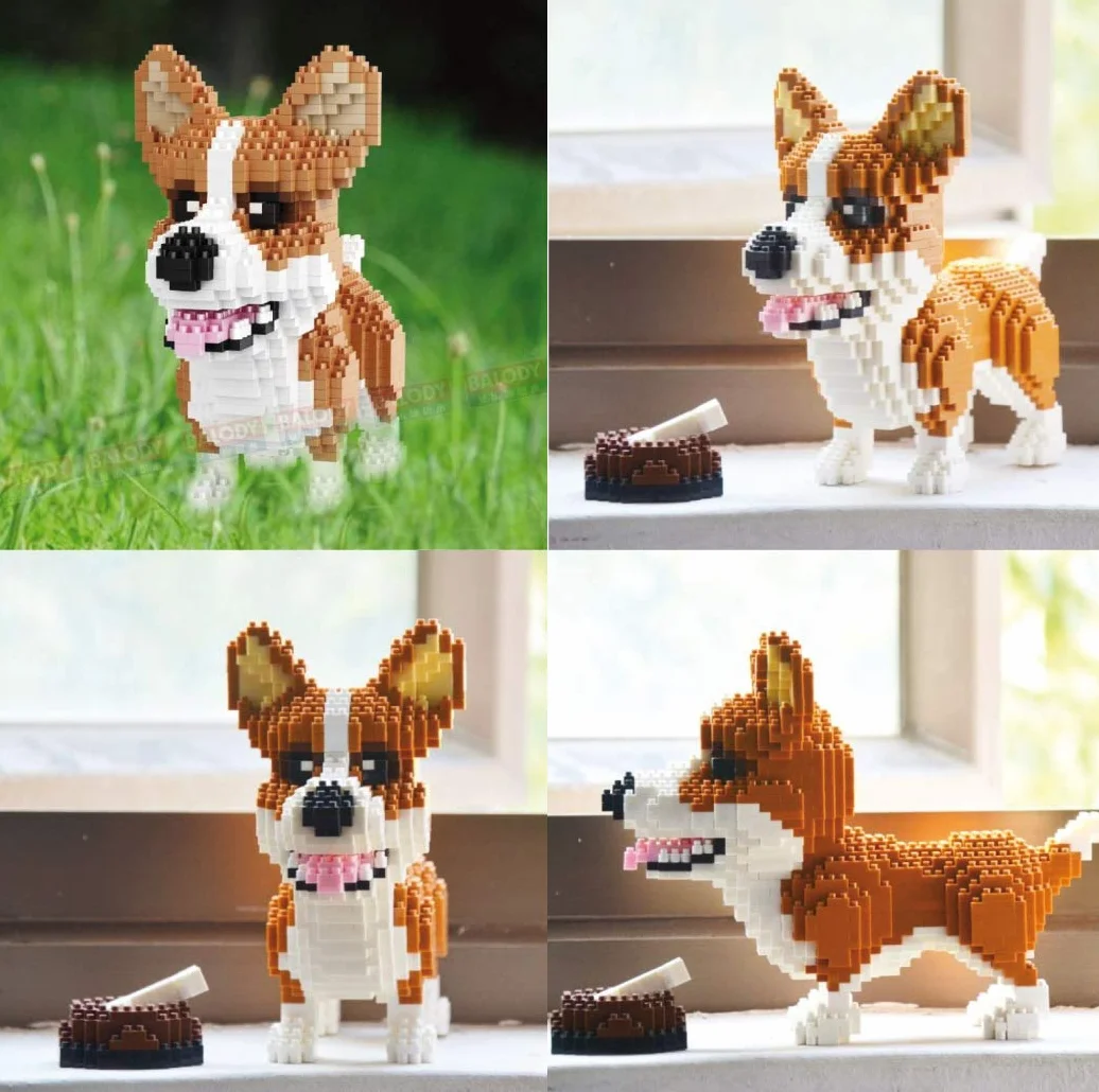 Kit de Construction en Mini-Blocs Chien Corgi Gallois Pembroke Figurine Animal Assembler Activité Créative