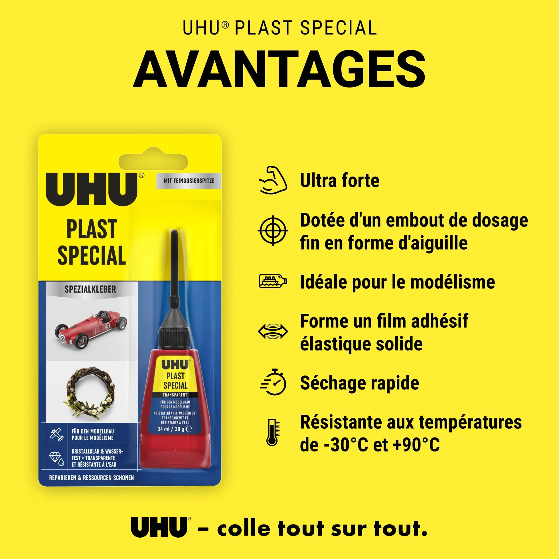 UHU Plast Spécial Colle Plastique Maquette Modélisme Haute Précision Embout Aiguille Séchage Rapide Transparente 34 ml