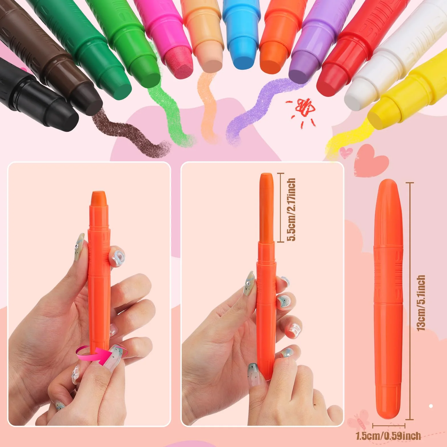 Beesjuy 12 Couleurs Crayon Maquillage Enfant Non-Toxique Lavable Peinture Visage Carnaval Halloween