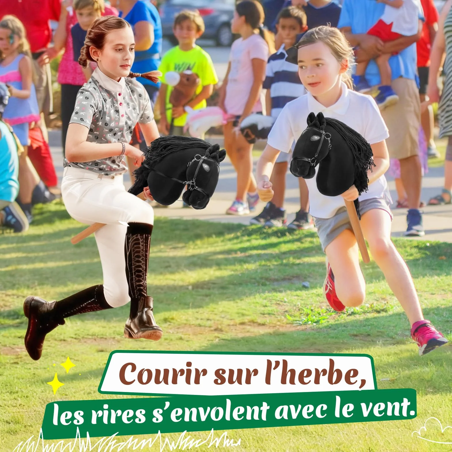 Charmofun Cheval Bâton Enfant, Hobby Horse Tête A3 avec Licol Peluche, Jouet Cheval Fille Garçon Marron