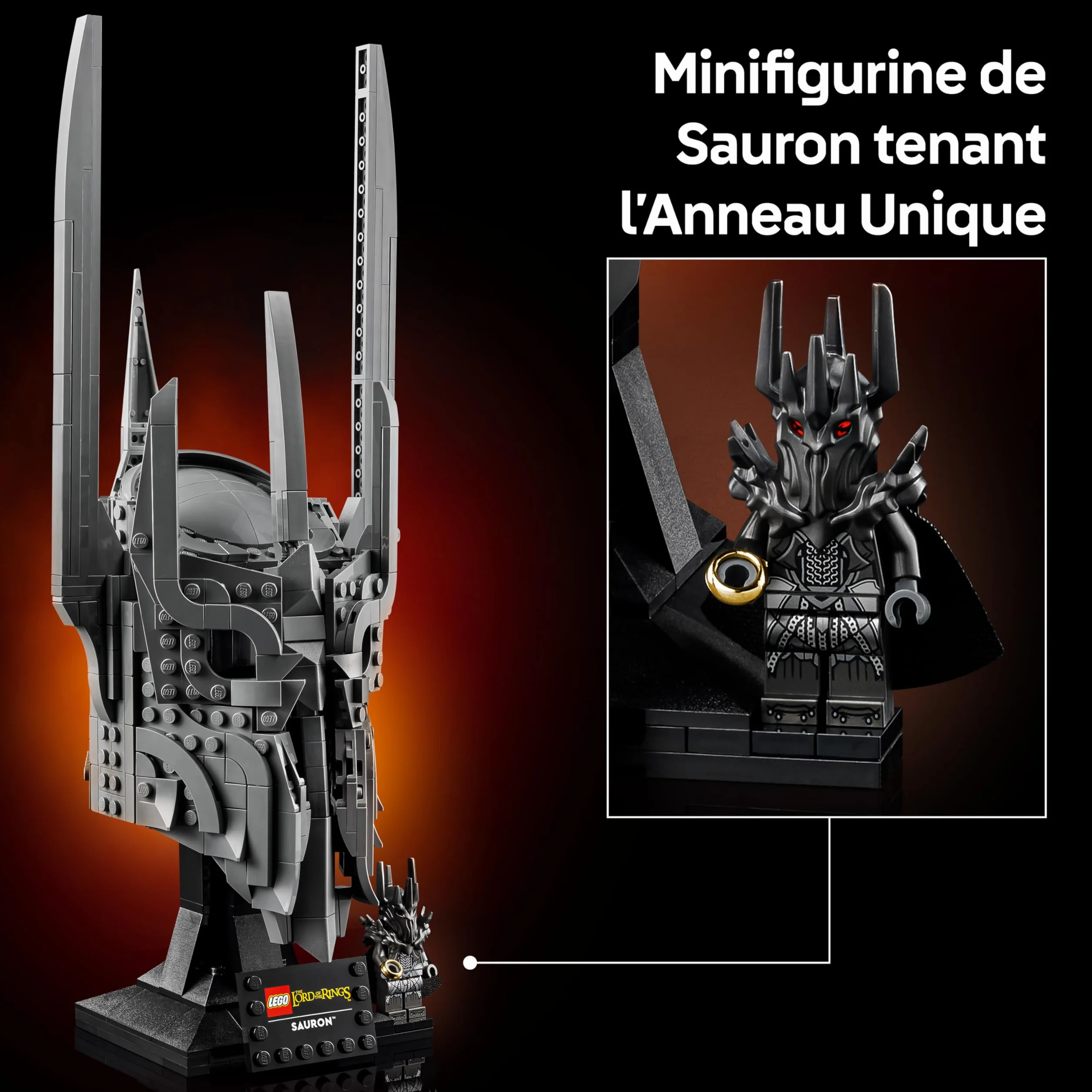 LEGO Icons Le Seigneur des Anneaux Le Casque de Sauron Maquette Adulte Décoration Anneau Unique Minifigurine Collector