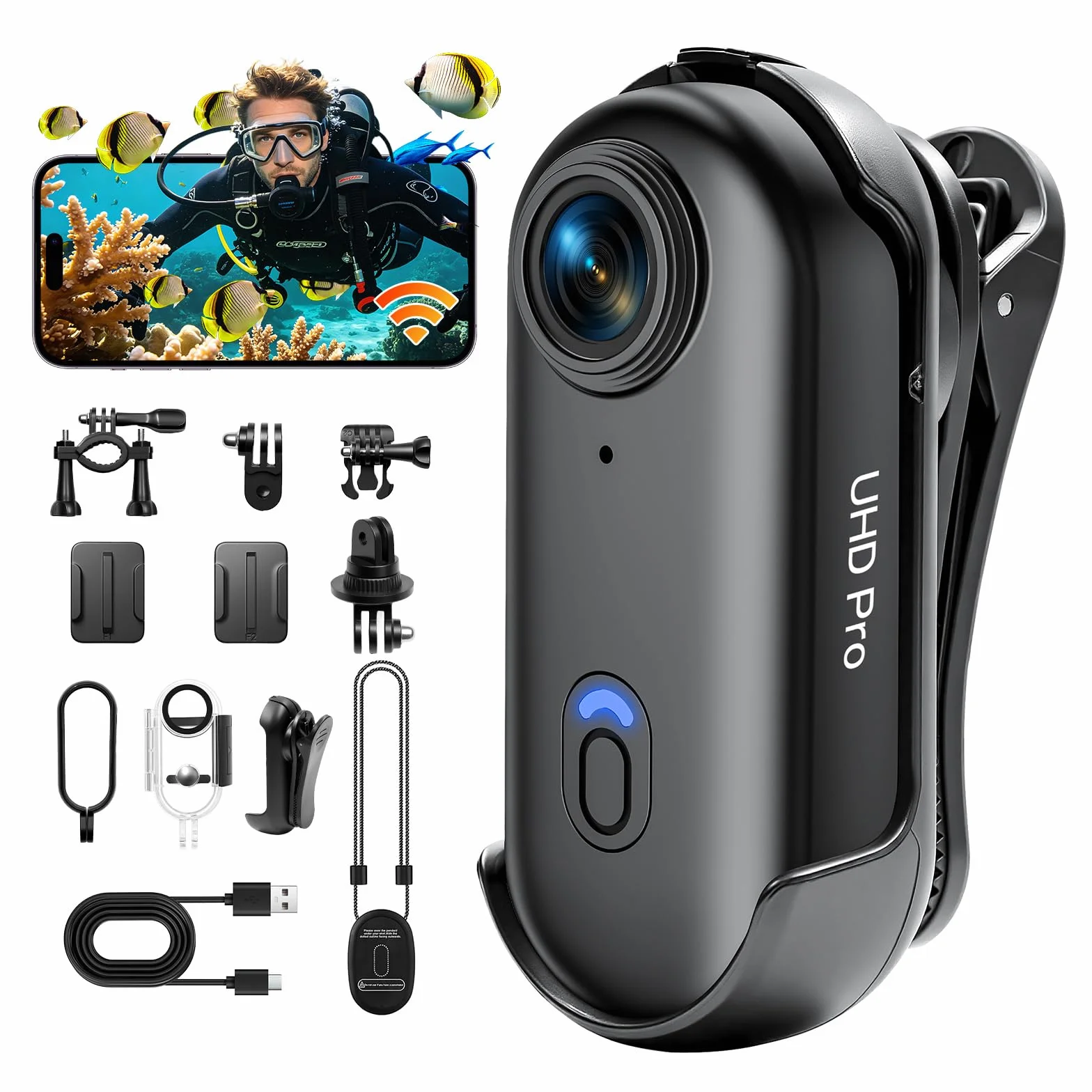 Caméra Sport WiFi Étanche 30m 1080P HD Moto 360 Objectif Grand Angle 150° Dashcam Moto Mini