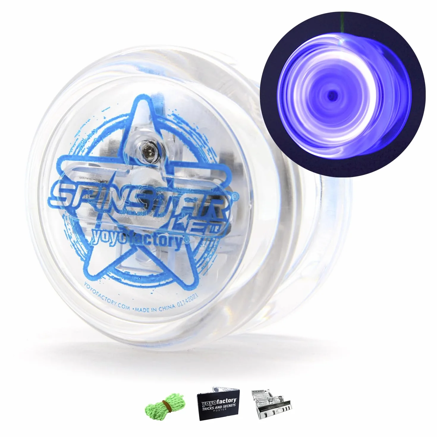 YoyoFactory SPINSTAR LED Yo-yo Bleu - Yo-yo Lumineux pour Débutants avec Ficelle et Batteries Incluses