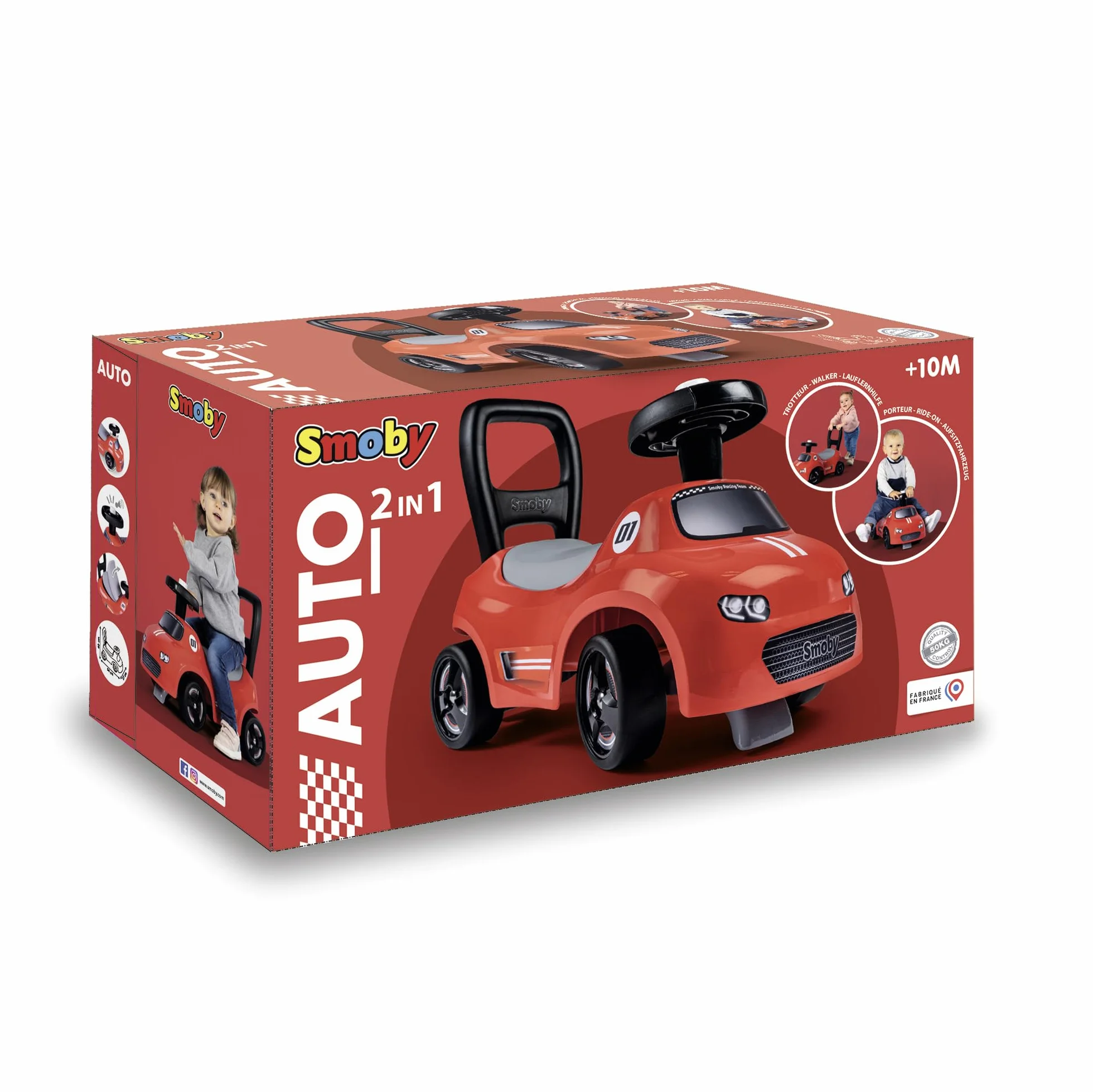 Smoby Porteur Auto Rouge Trotteur Volant Directionnel Coffre à Jouets 10 Mois Fabrication Française