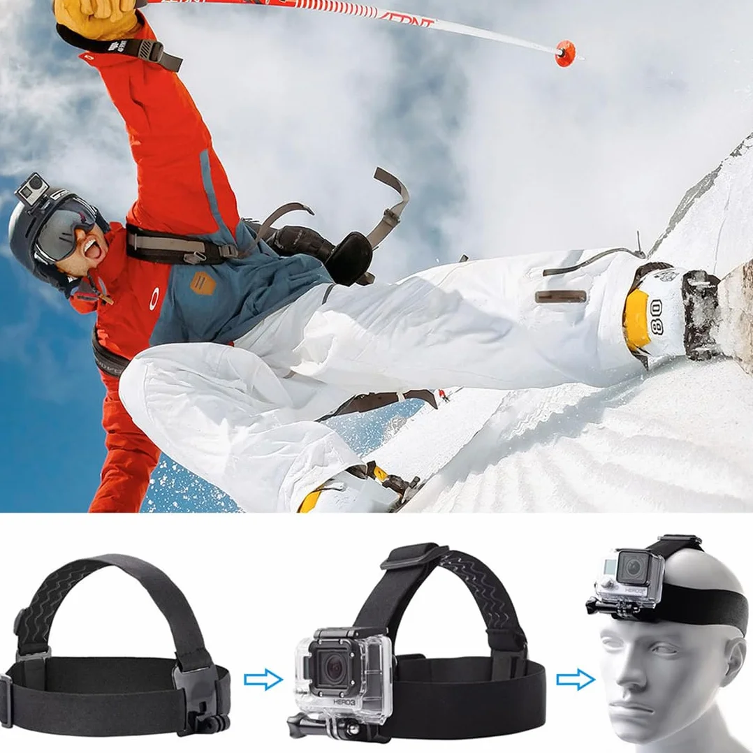 Casque Bandeau de Tête pour Caméra d'Action, Sangle Élastique Fixation, Compatible G0Pro Her05/6/7, DJi, insta360