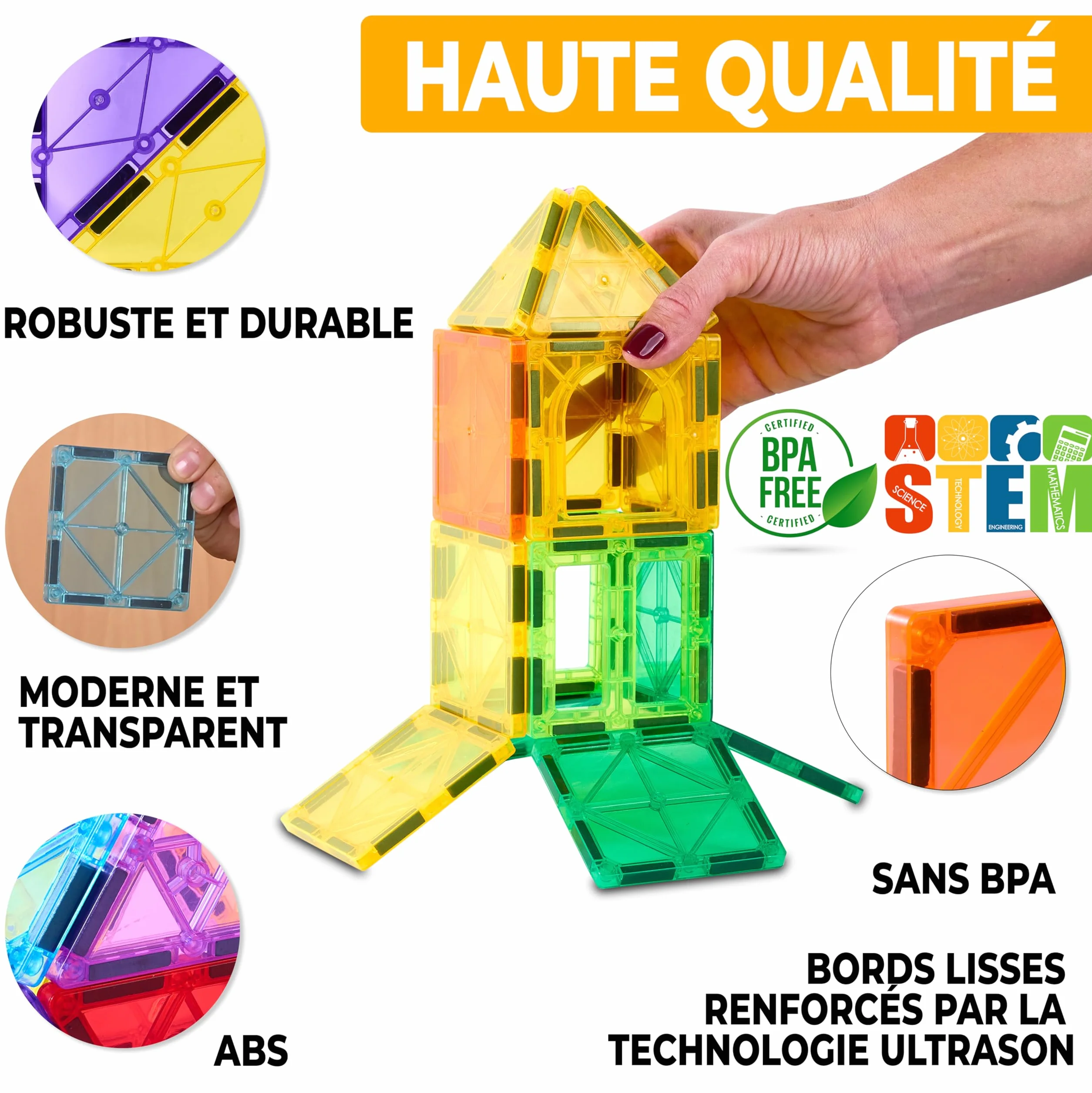 BYTANA Jeu de Construction Magnétique 68 Pièces Blocs Aimantés 3D Jouet Éducatif Créatif 3 Ans