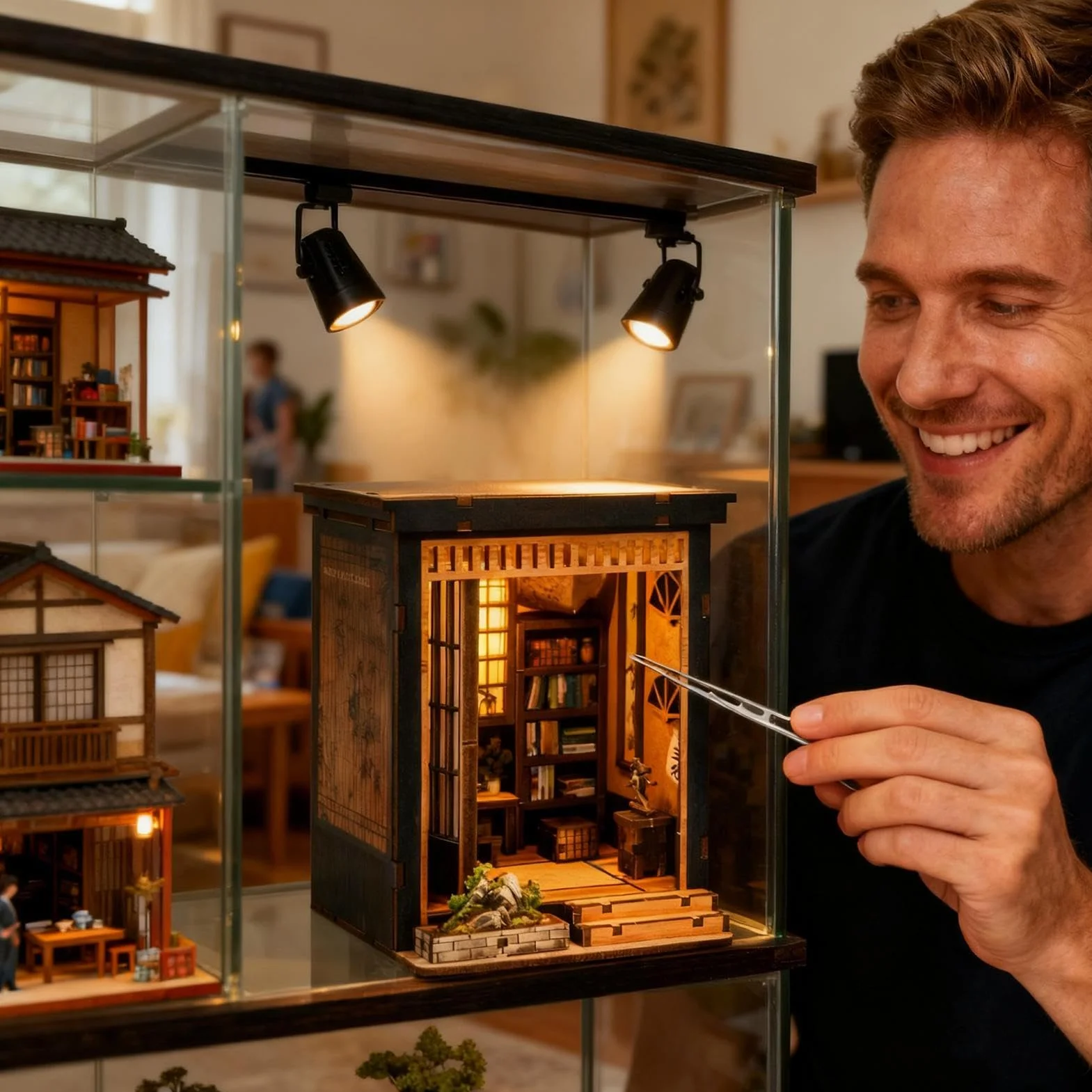 Kit de construction de mini maison japonaise - Projet en bois, modèle de maison de bibliothèque artistique, architecture miniature série à thème