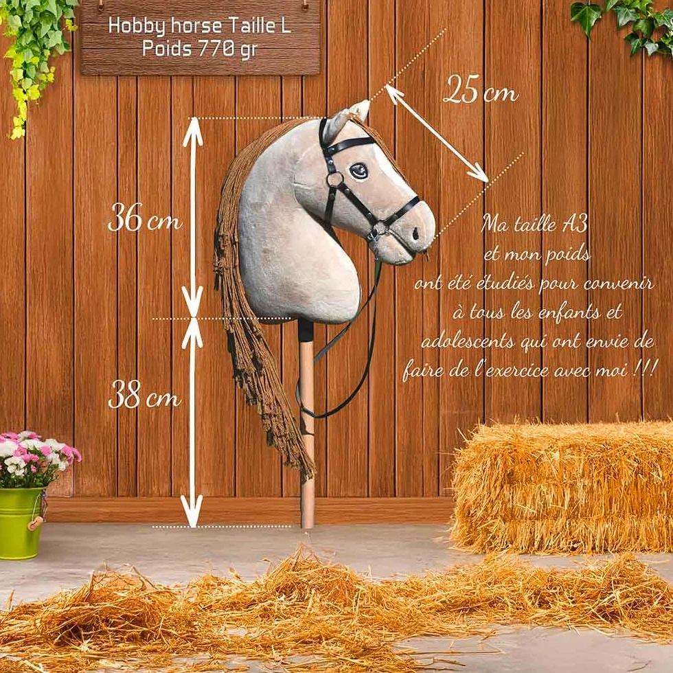 Hobby Horse Perlino Complet avec Filet, Mors, Rêne et Bonnet pour Enfants et Adolescents
