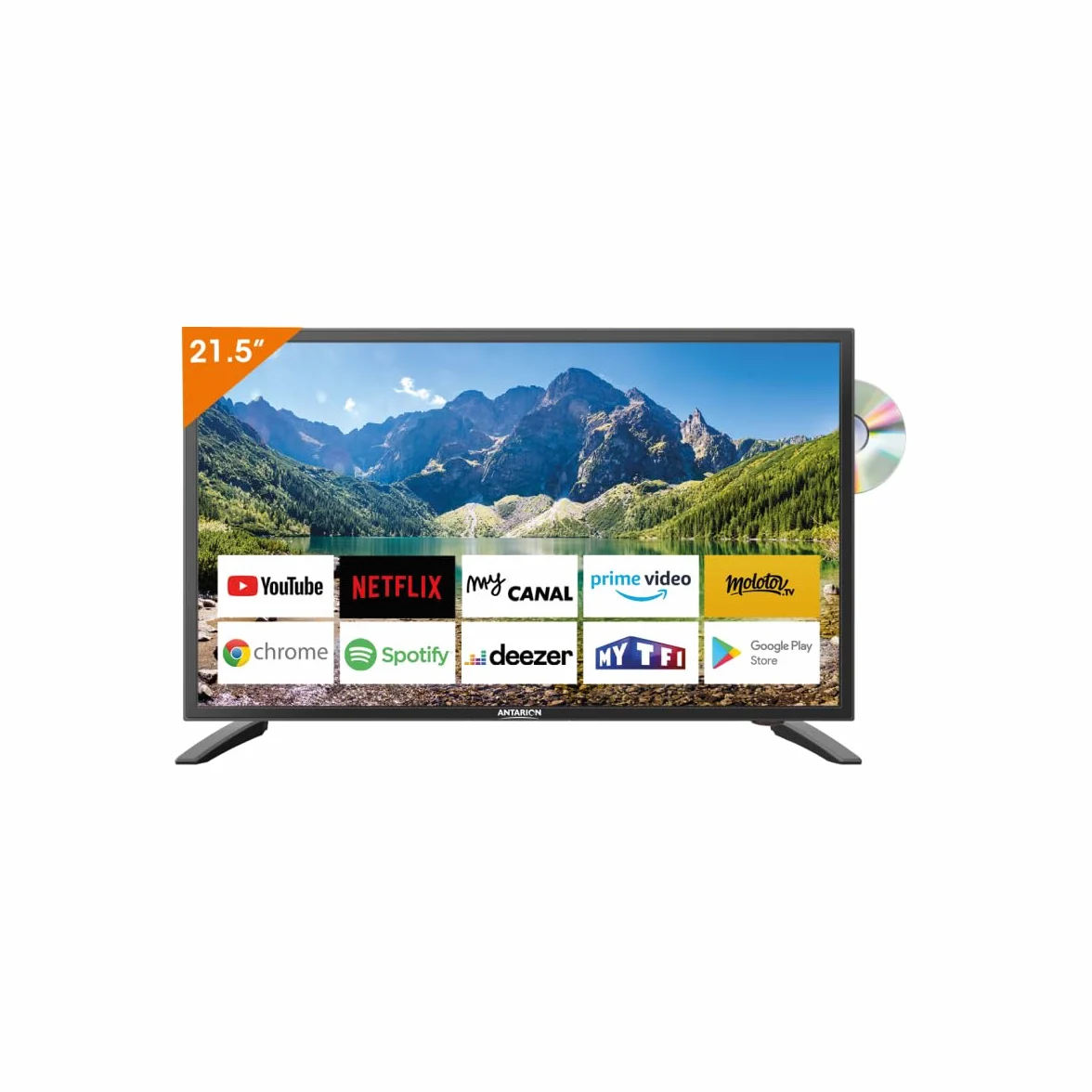 Antarion TV LED 21.5" 54cm Smart Connect Lecteur DVD Intégré Androidtv 14.0 Camping-Car