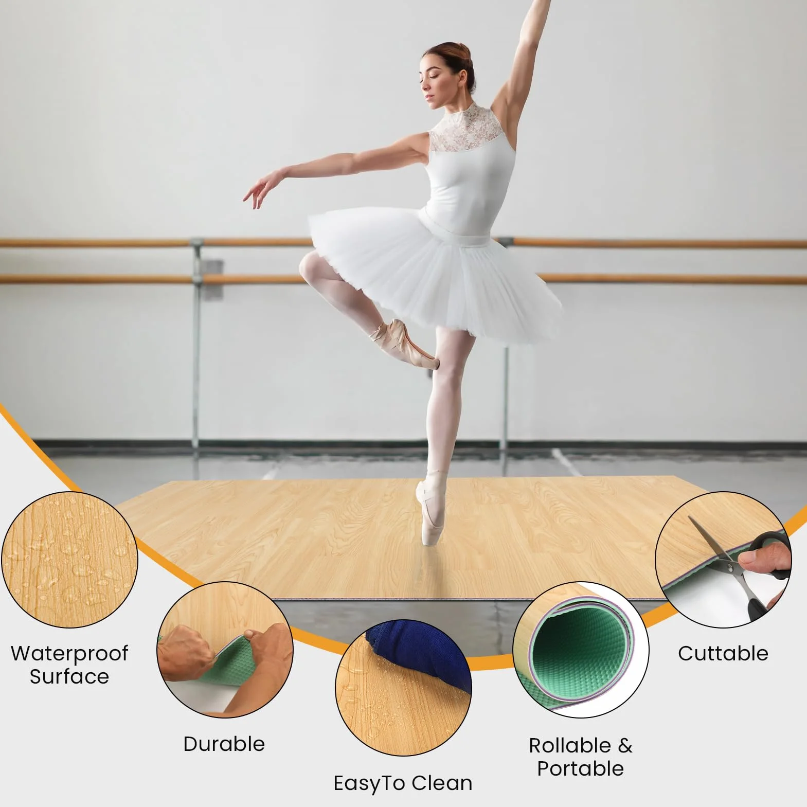 Tapis de danse portable PVC 91 x 122 cm 5 mm épaisseur antidérapant absorbant chocs ballet jazz claquettes irlandais pop