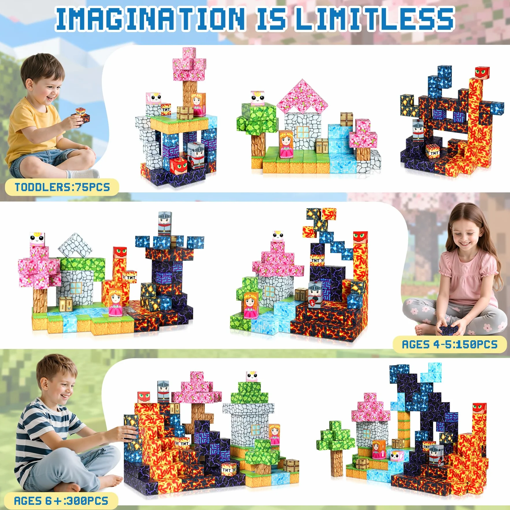 COOLJOYA Construction Magnétique Enfant 150 Pièces Ensemble de Cubes Magnétiques Jouet Créatif Montessori 3 Ans