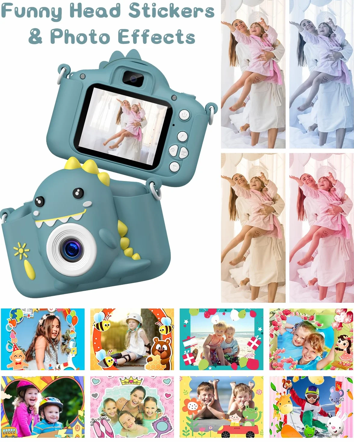 Appareil Photo Numérique pour Enfants 2.0 Pouces HD 1080P 32G Rechargeable Caméscope Selfie Cadeau Jouet Garçons 3-12 Ans