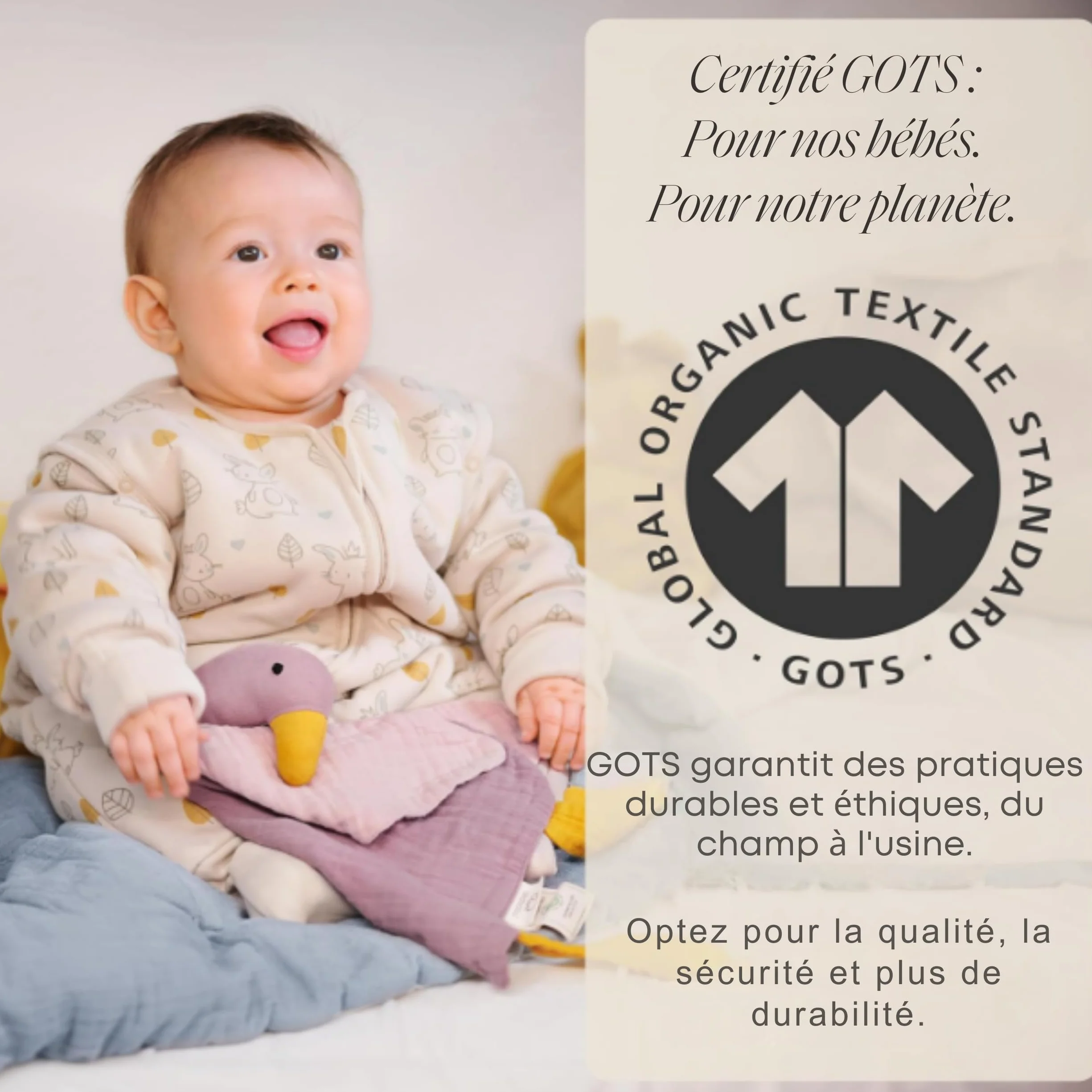 Doudou bébé Naissance I Canard Gaze de Coton Bio GOTS Ultra Doux Respirant Cadeau Nouveau-né