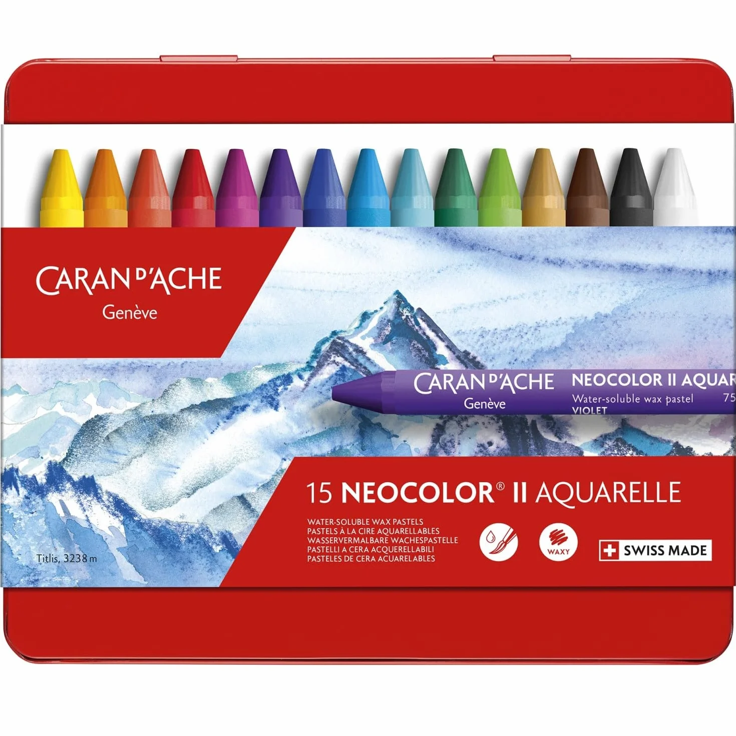 Caran d'Ache Neocolor II Boîte de 15 crayons de couleur Multicolore