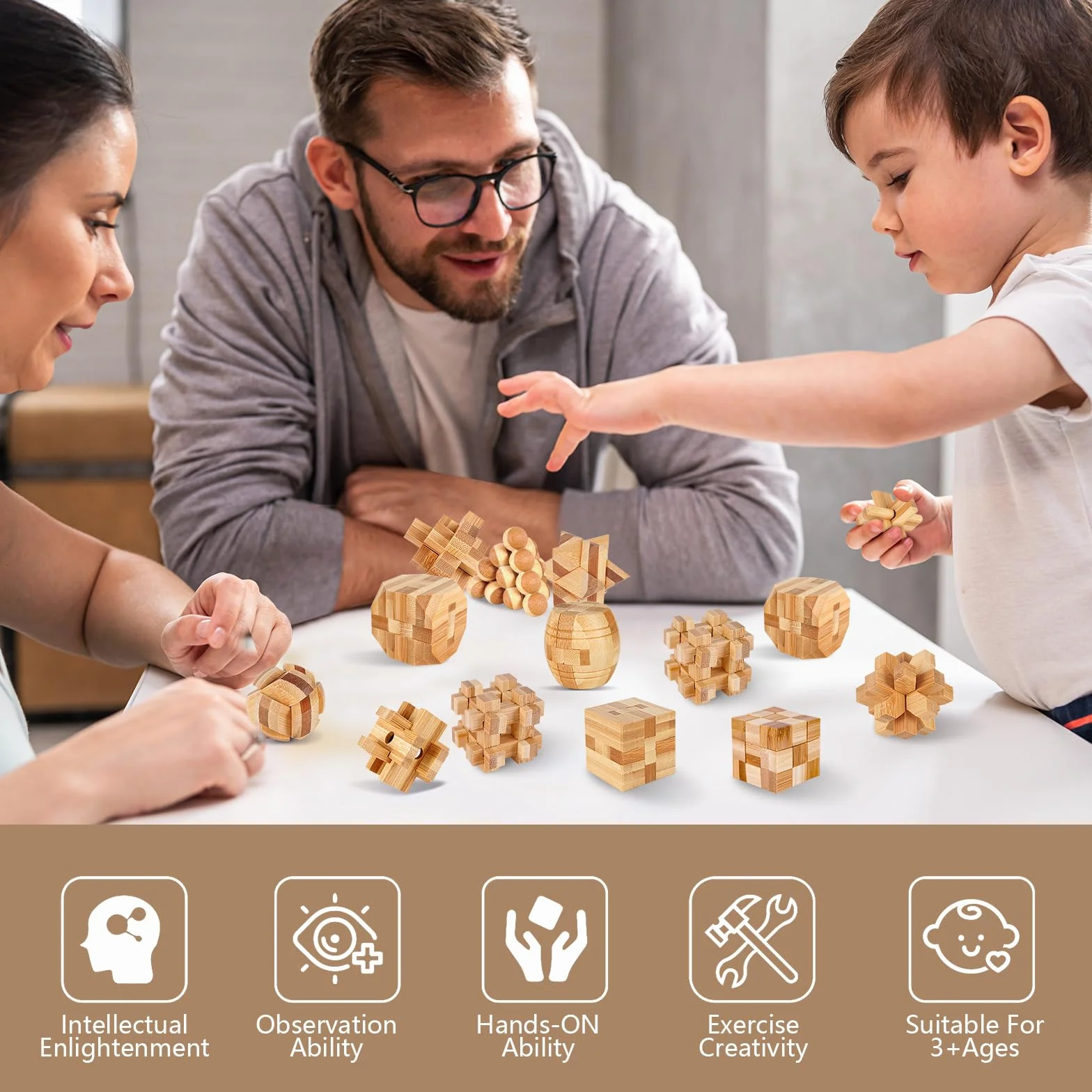 Casse Tête en Bois Set 9 Pièces - 3D Puzzle Classique - Jeu de Logique Éducatif pour Adulte et Enfant