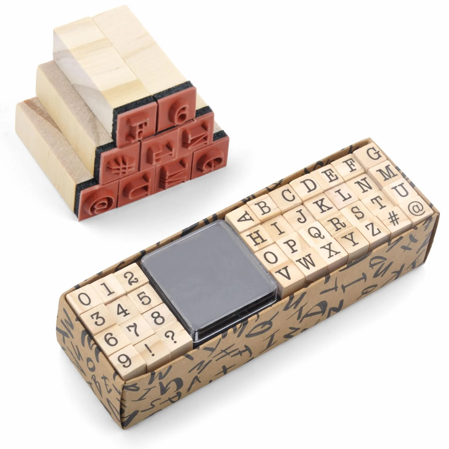 Lot de 40 tampons en bois alphabet et lettres chiffres pour art artisanat
