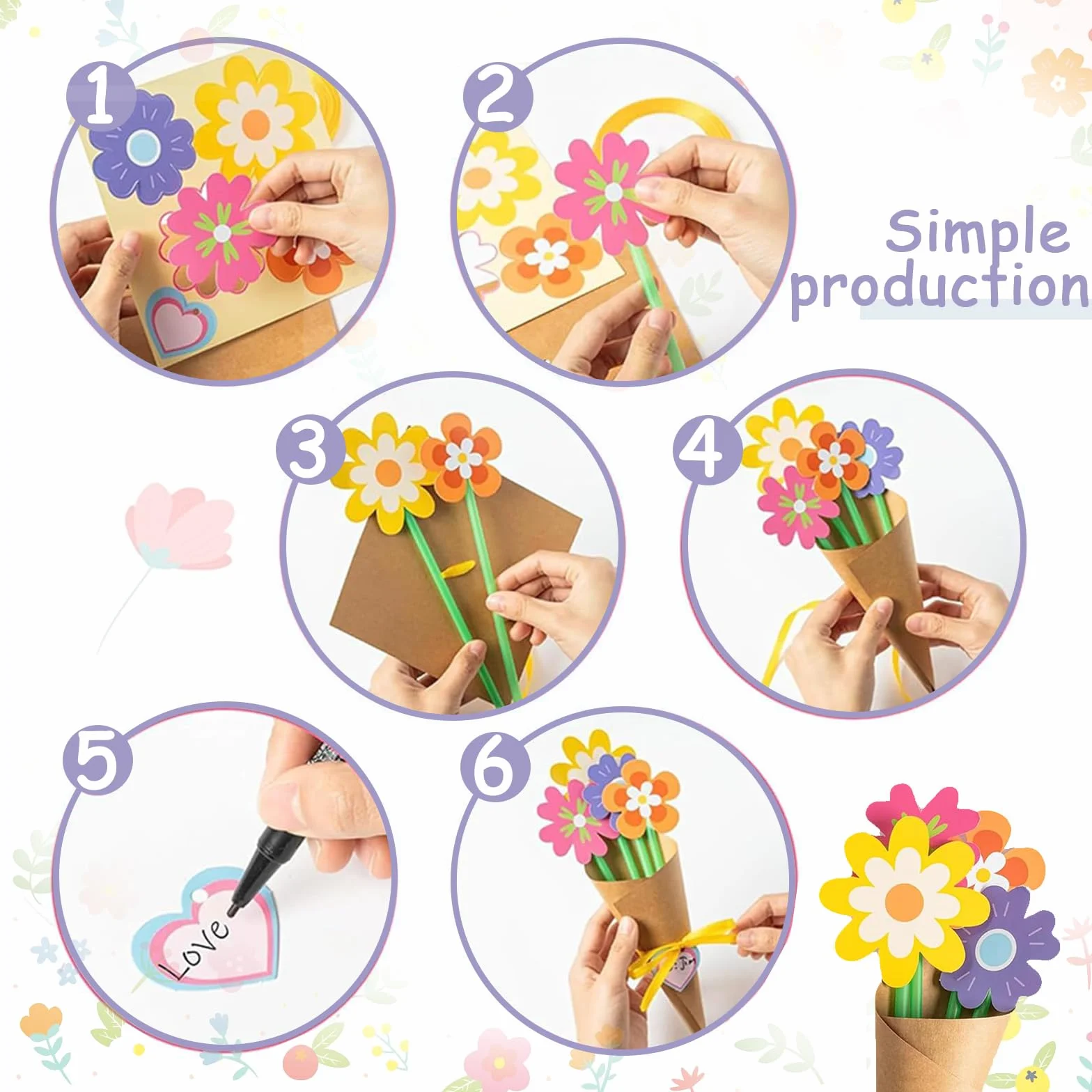 Kit d'artisanat de fleur pour enfants, bricolage pour fête des mères, bouquet de fleurs à faire soi-même, filles 4-9 ans