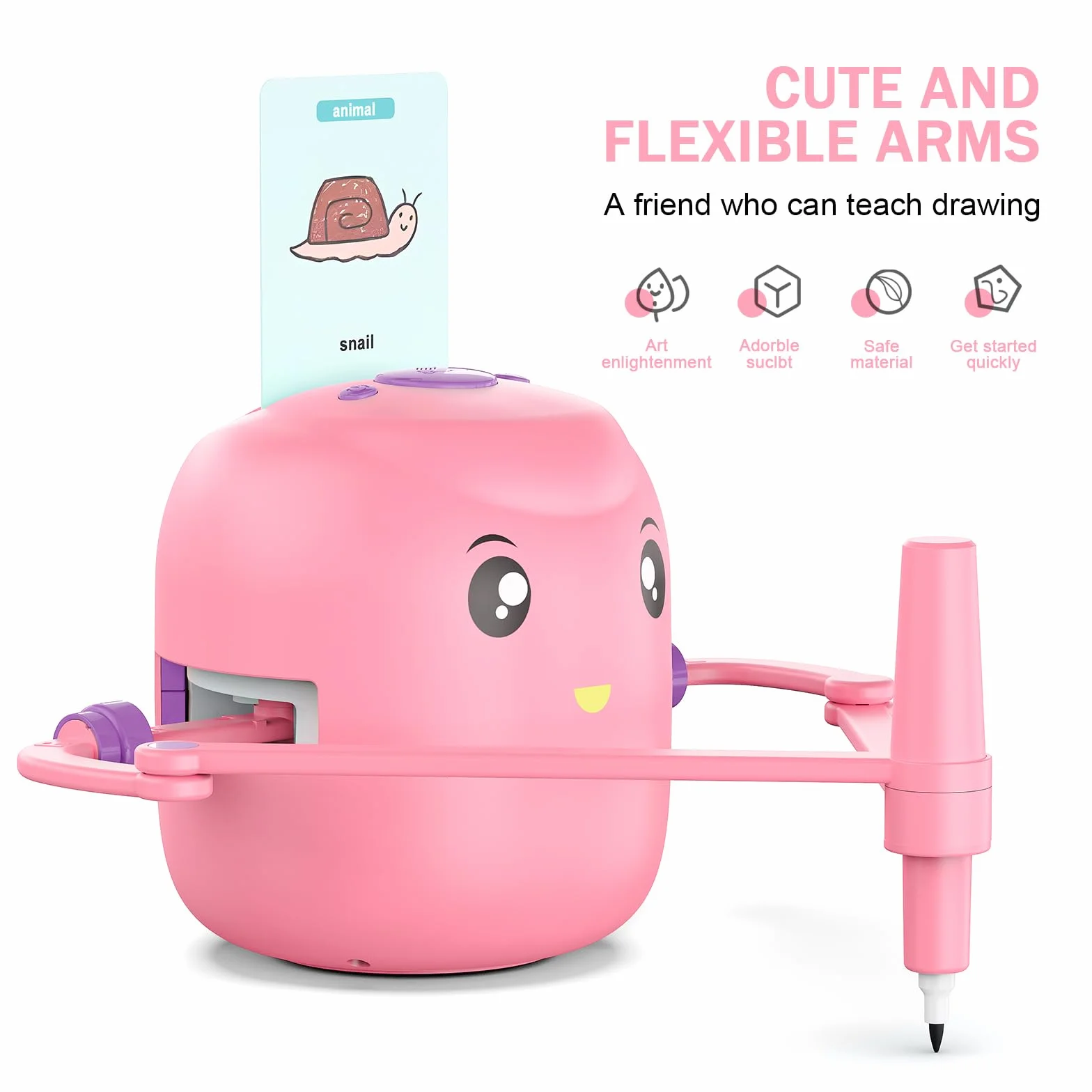 Drawing Robot for Kids Montessori Educational Painting Toy 5+ Voice Interaction 16 Color Pens 100 Learning Word Cards Gift 5+ Year Old Boys Girls Pink