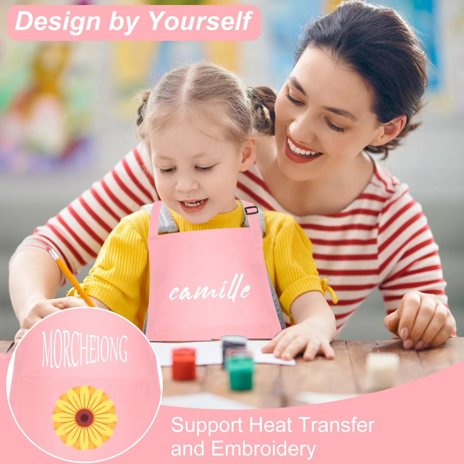 Lot de tabliers réglables pour enfants avec 2 poches - Tabliers de peinture et pâtisserie