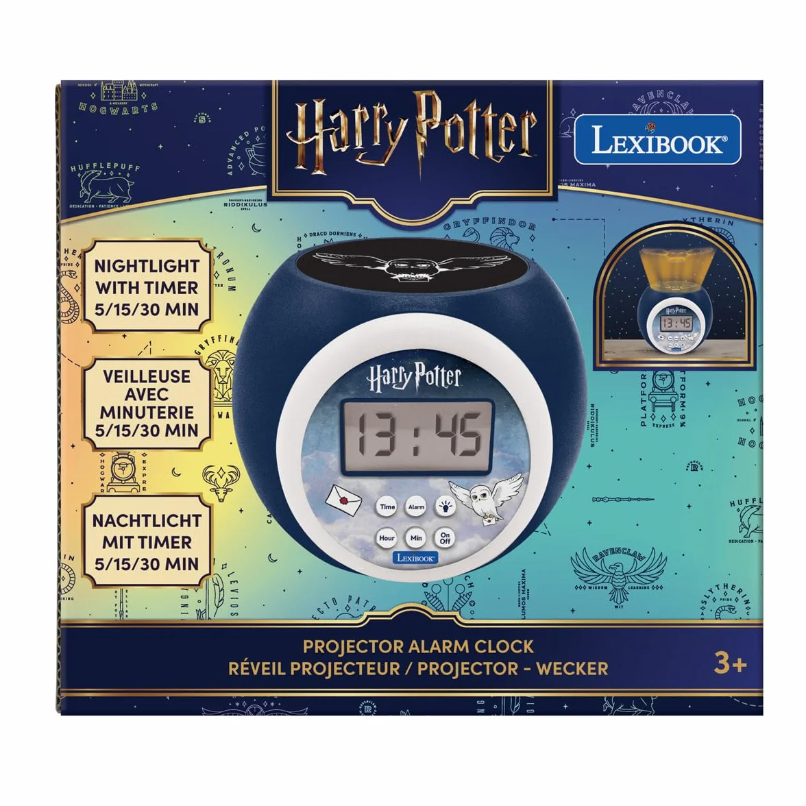 Lexibook Réveil projecteur Hedwige Harry Potter Projection au Plafond Écran LCD rétroéclairé Bleu 12/24H Minuteur veilleuse Alarme Rappel RL977HP1