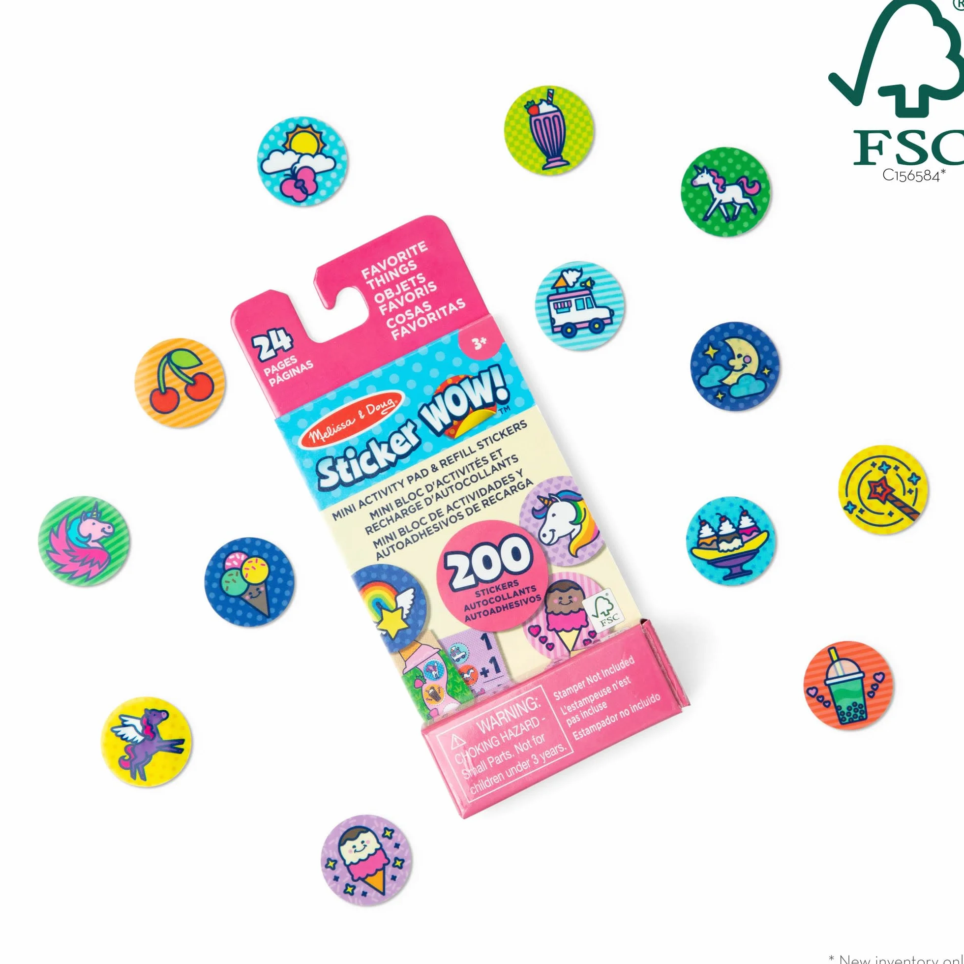 Melissa & Doug Sticker Wow Mini Bloc D’Activités + Recharge 200 Autocollants pour Tamponneuse À Stickers - Activité Manuelle Enfant 3 Ans+