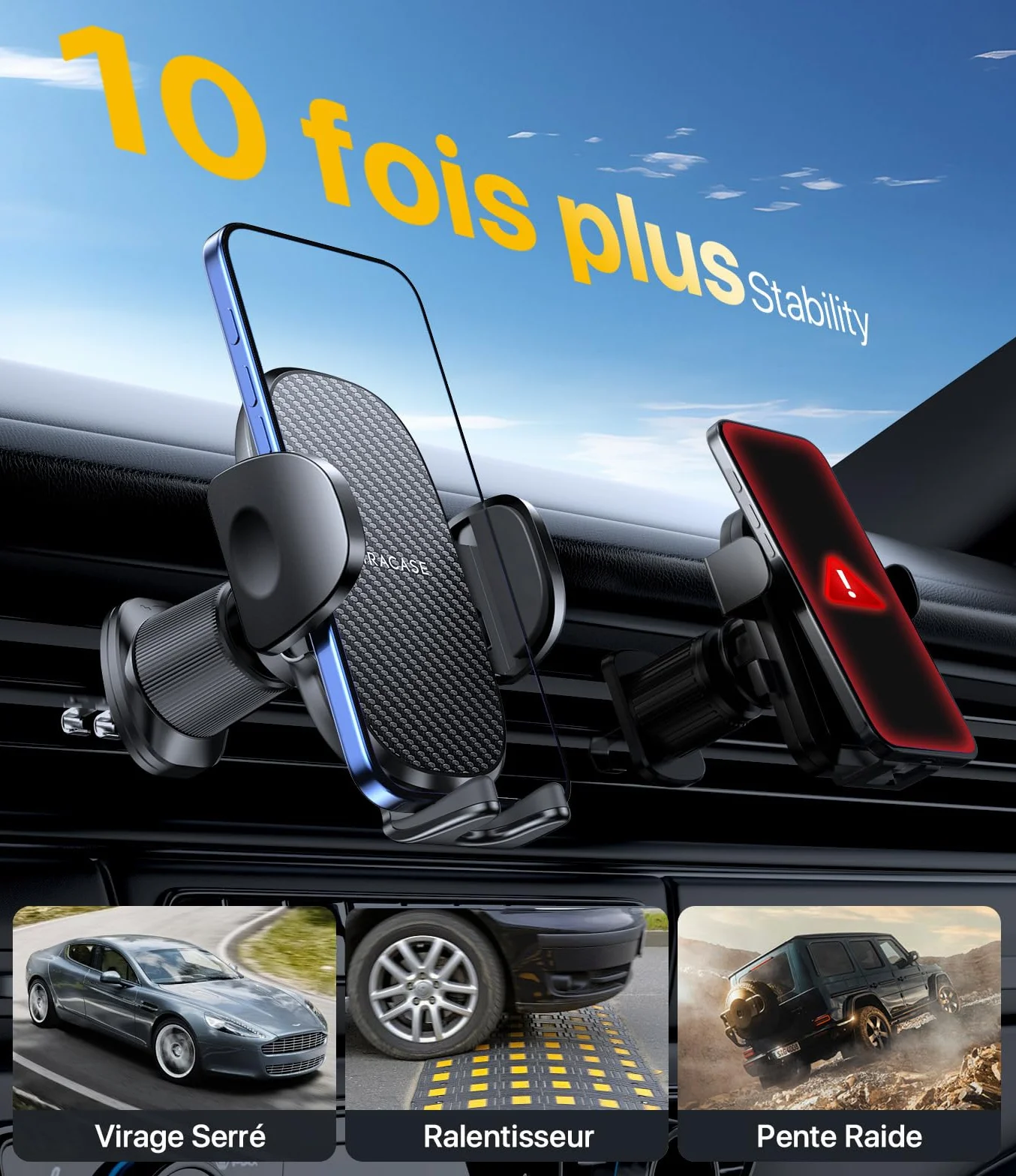 Miracase Support Téléphone Voiture Crochet Métallique Fort Bouche D'aération Rotation 360° Opération à Une Main 4.0''-7.0''