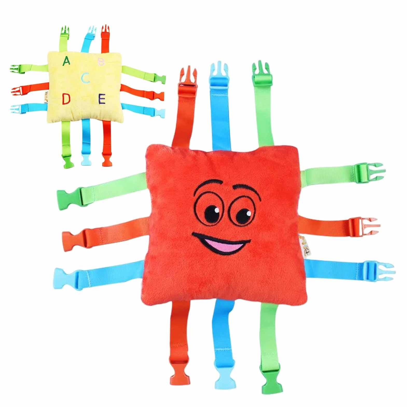 Jouet d’Oreiller à Boucle sensorielle d’Apprentissage précoce - Coussin éducatif en Peluche pour le développement de la motricité fine des Tout-Petits
