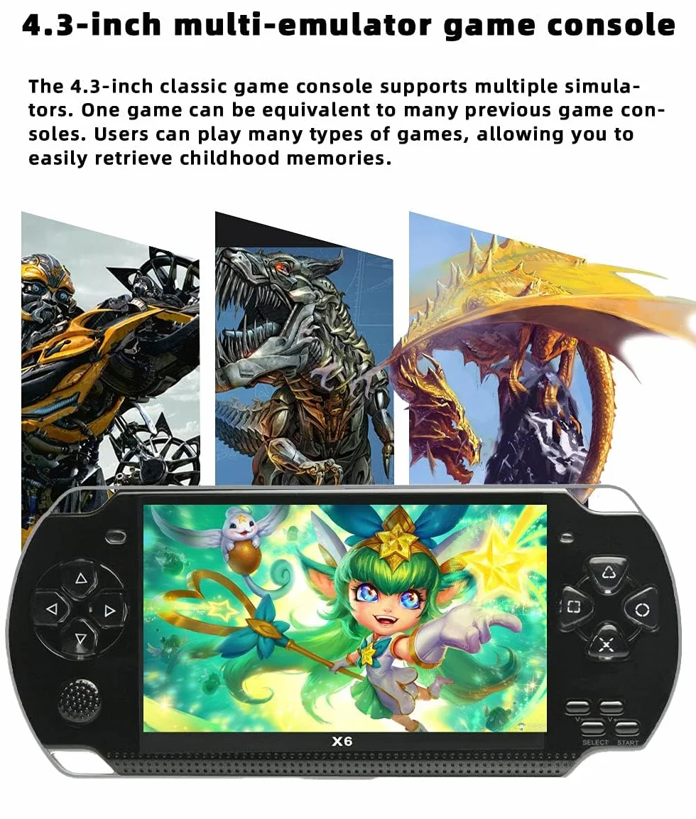 JXD X6 4,3 Pouces Console de Jeu Portable Compatible avec Plusieurs Simulateurs Sortie TV