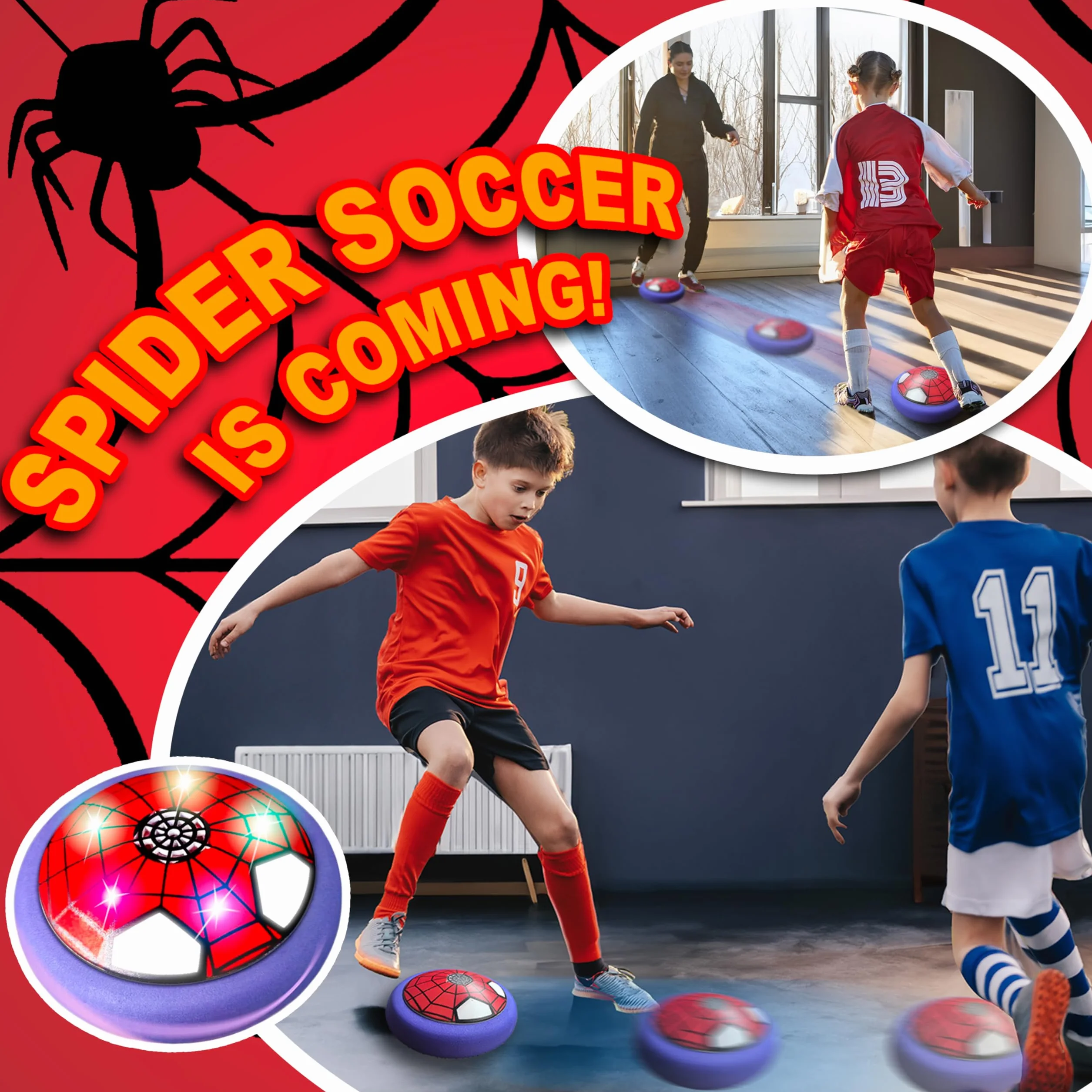 Ballon de Foot LED Spider Air Power, Jouets de Football pour Enfants 3-12 Ans, Jeux Intérieur Extérieur