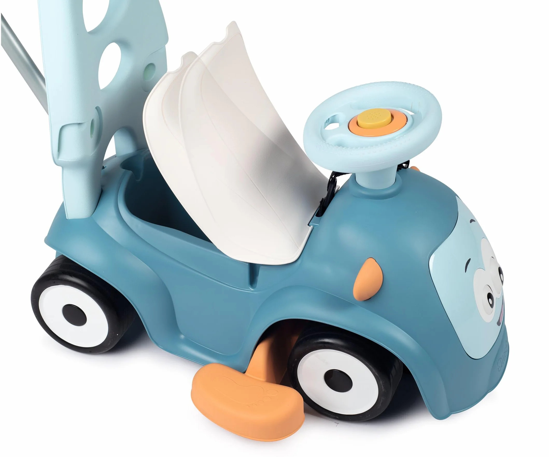Smoby Porteur Maestro Balade Bleu 3 en 1 Evolutif Canne parentale Réglable Arceau Sécurité Roues Silencieuses Klaxon Electronique